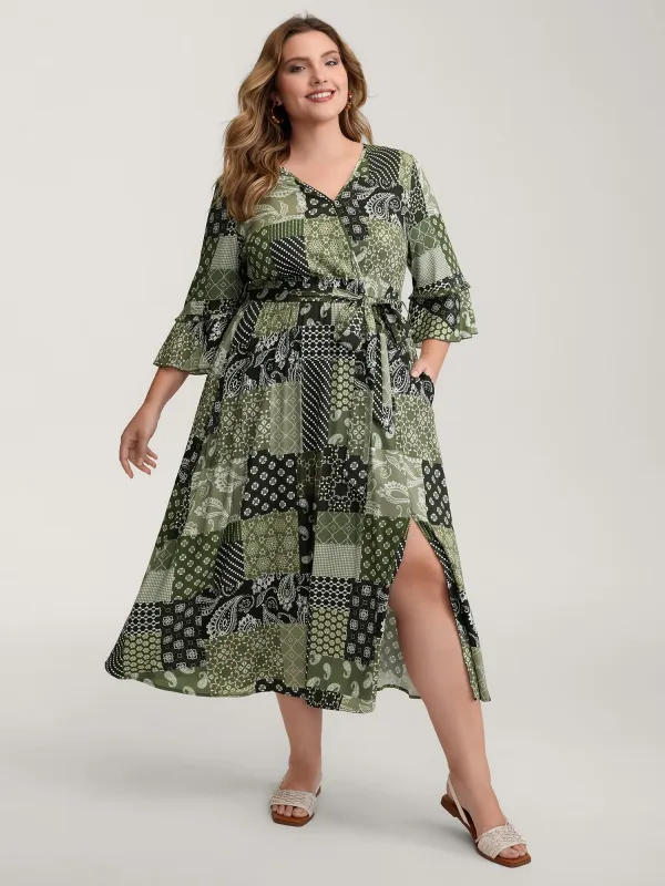 Boho Print Wrap Neckline Belted Maxi Dress sold by Bloomchic