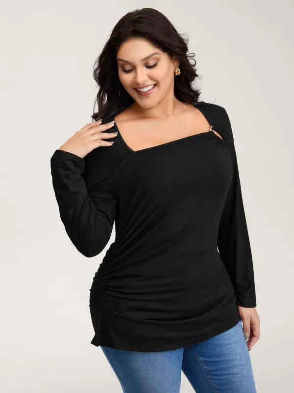 Stretchy Fitted Cut-Out Solid T-Shirt sold by Bloomchic