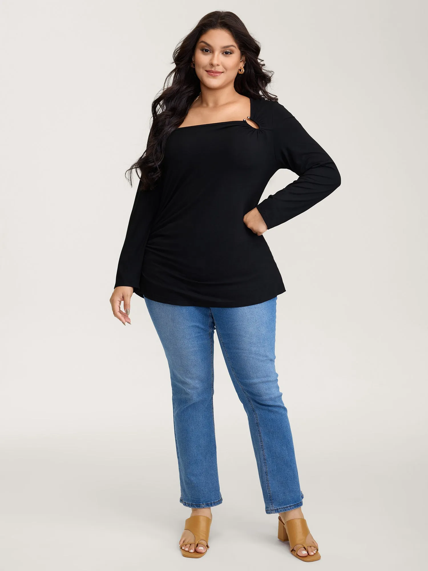 Stretchy Fitted Cut-Out Solid T-Shirt sold by Bloomchic product image thumbnail 3
