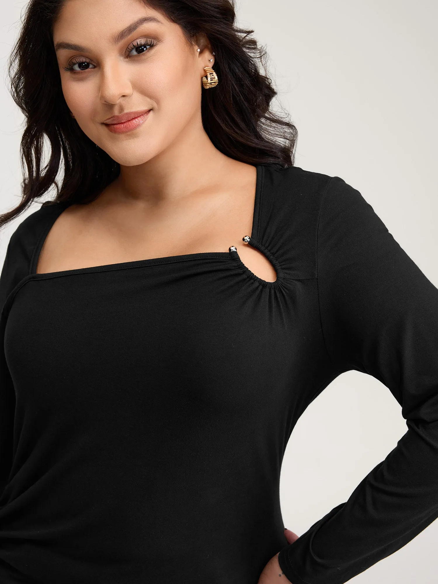 Stretchy Fitted Cut-Out Solid T-Shirt sold by Bloomchic product image thumbnail 2
