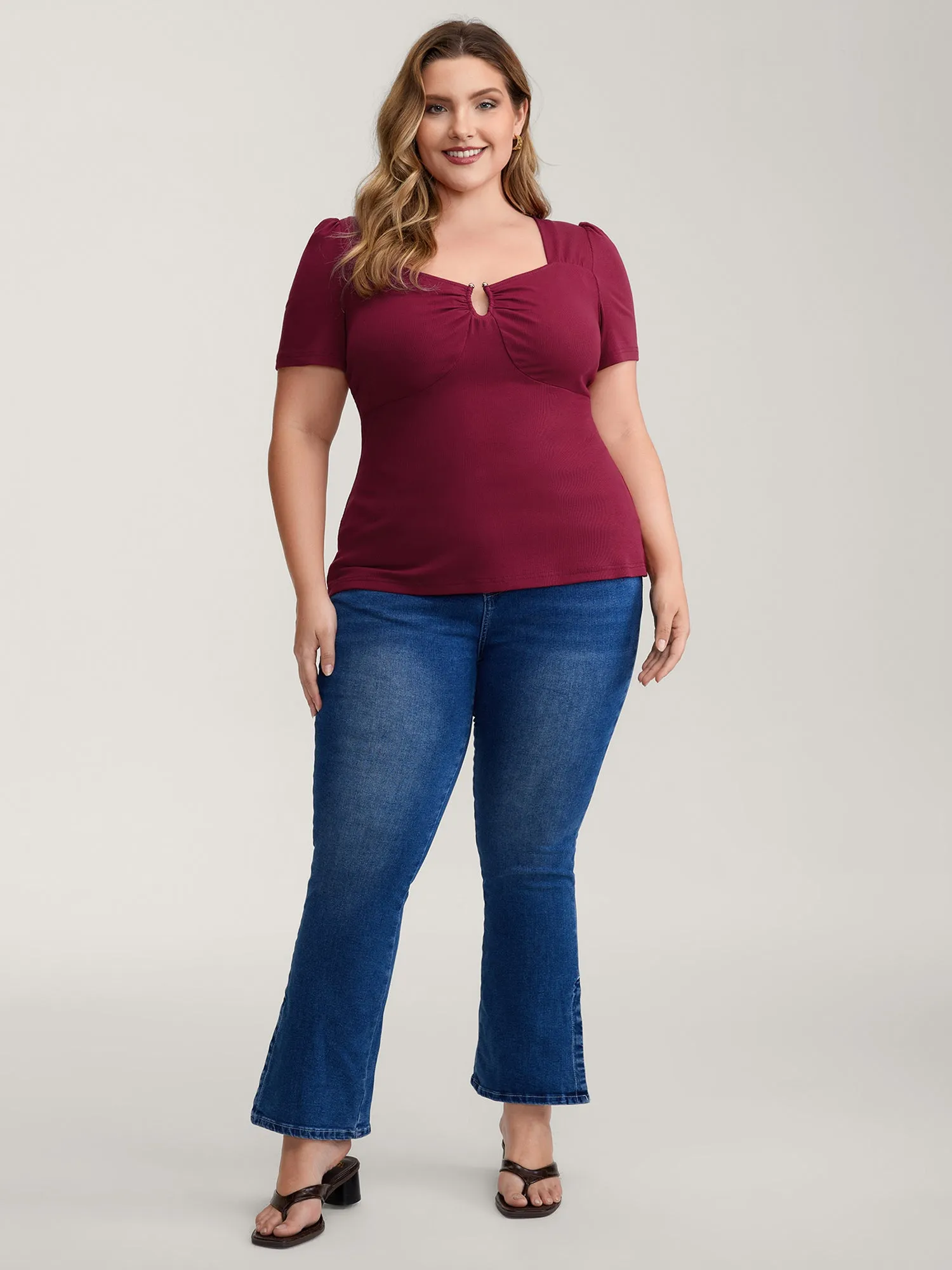 Ruched Stretchy Fitted Solid T-Shirt sold by Bloomchic product image thumbnail 3