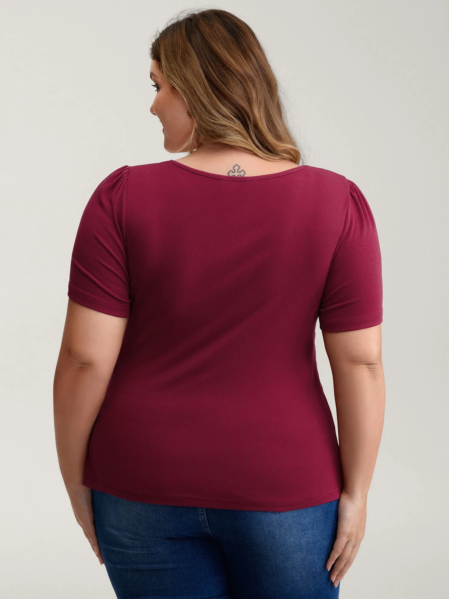 Ruched Stretchy Fitted Solid T-Shirt sold by Bloomchic product image thumbnail 5