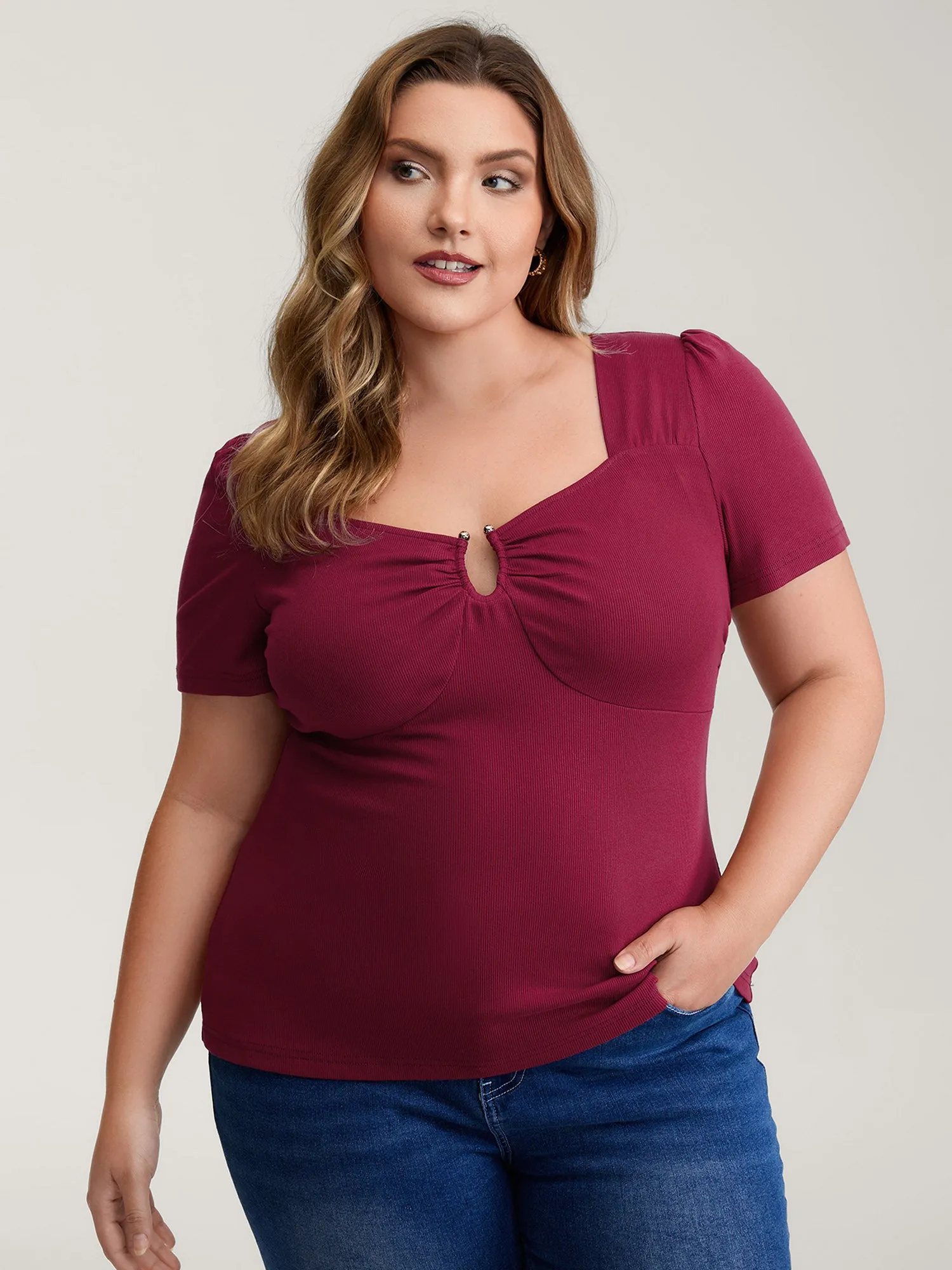 Ruched Stretchy Fitted Solid T-Shirt sold by Bloomchic product image thumbnail 2