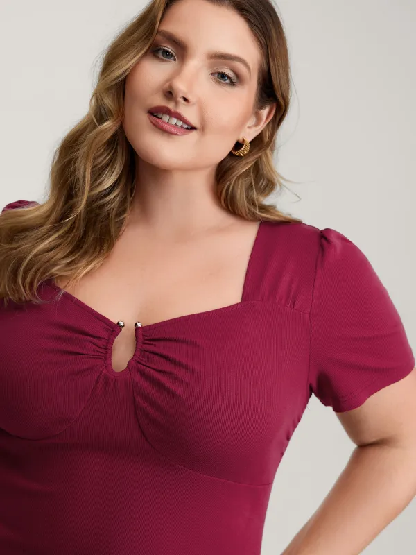 Ruched Stretchy Fitted Solid T-Shirt sold by Bloomchic