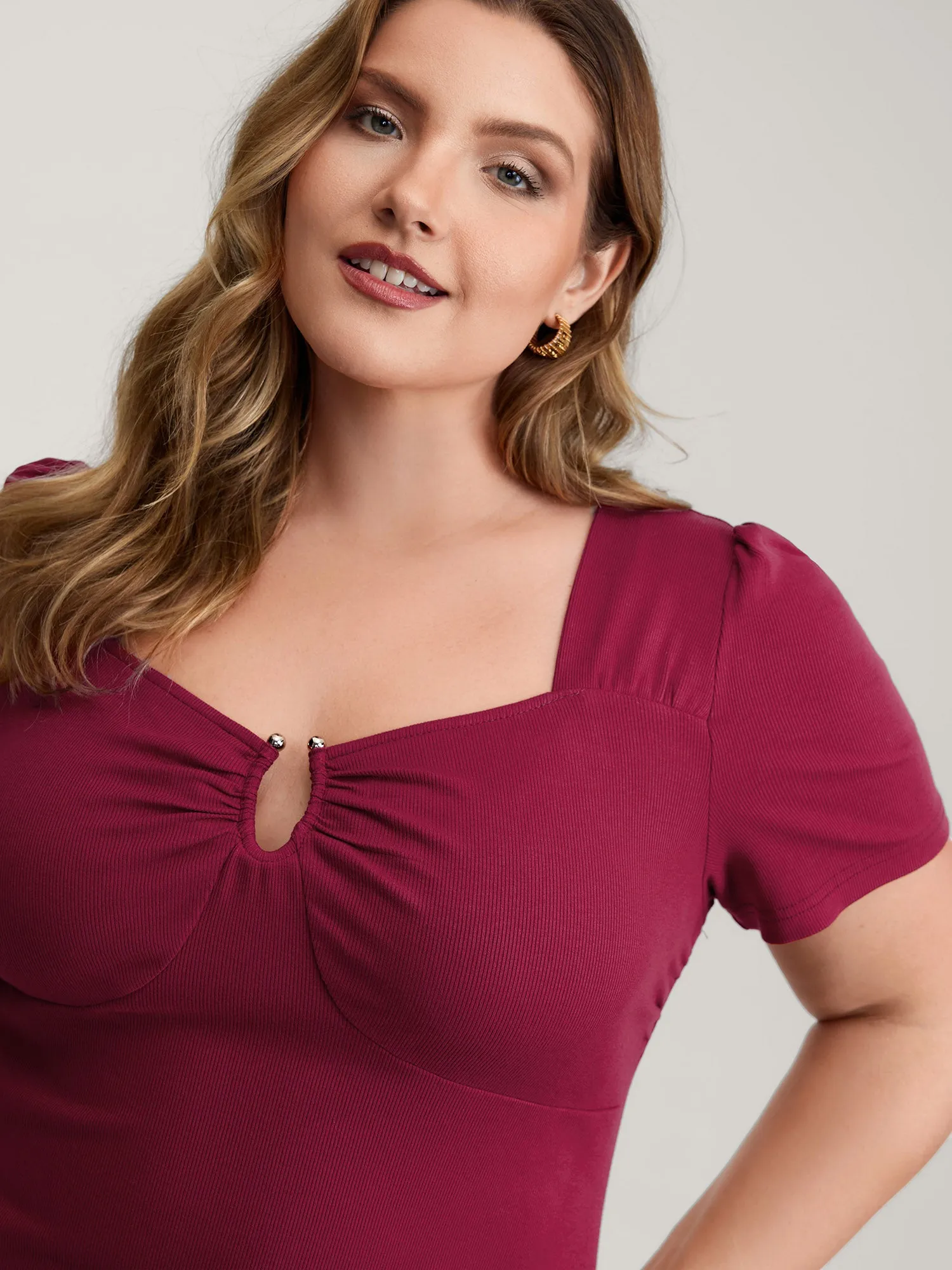 Ruched Stretchy Fitted Solid T-Shirt sold by Bloomchic