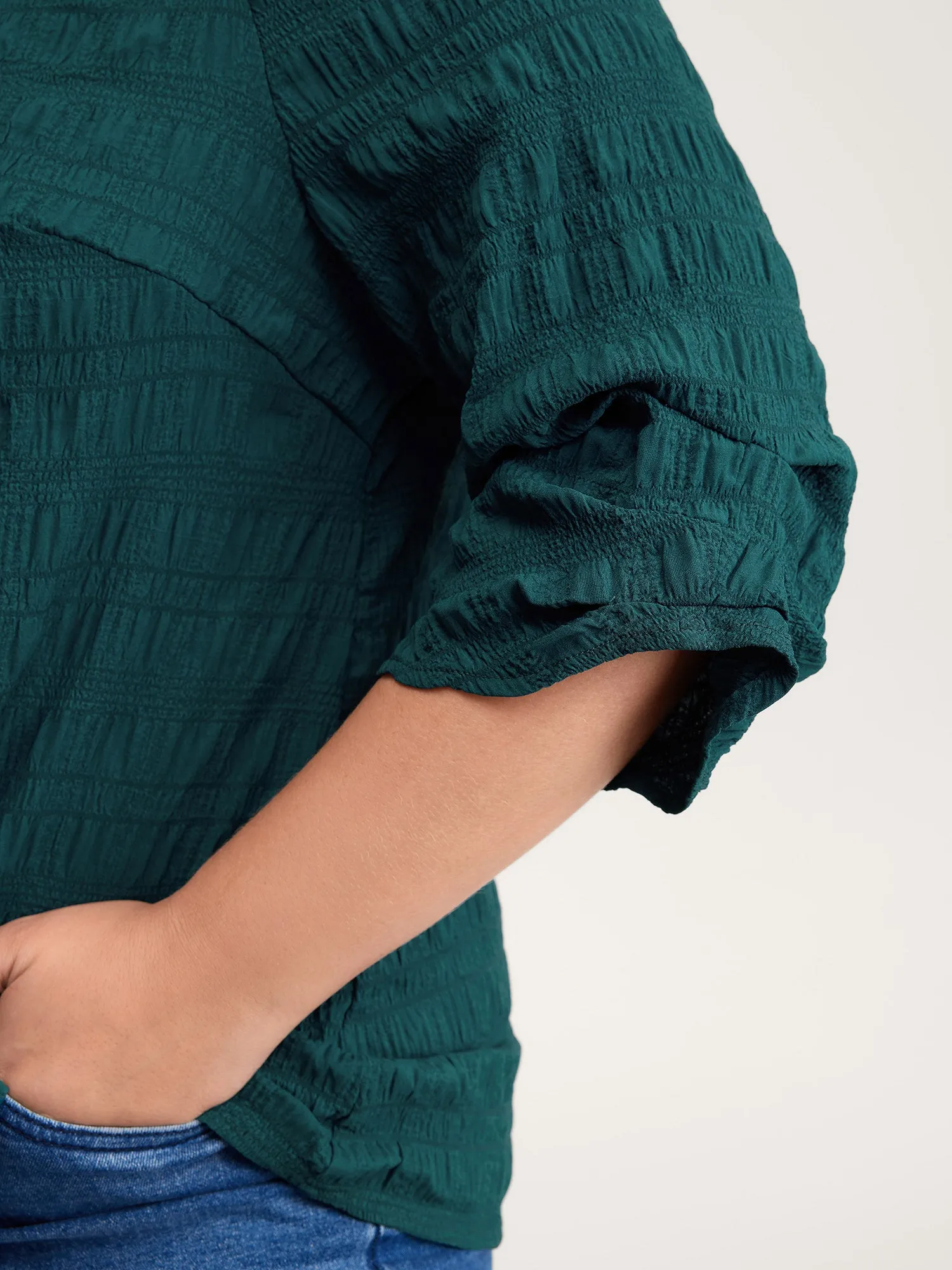 Textured Gathered Sleeve Solid Blouse sold by Bloomchic product image thumbnail 3