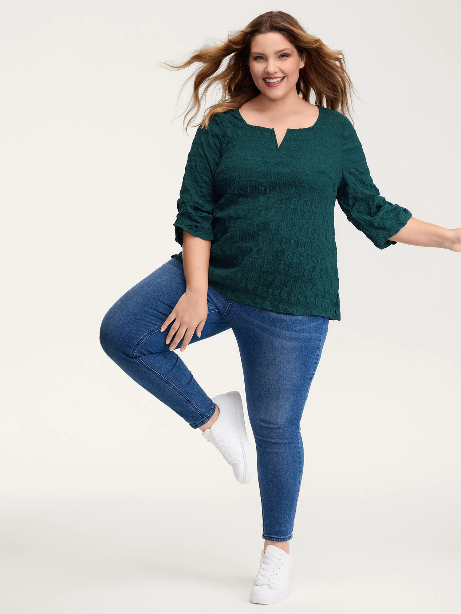 Textured Gathered Sleeve Solid Blouse sold by Bloomchic product image thumbnail 2