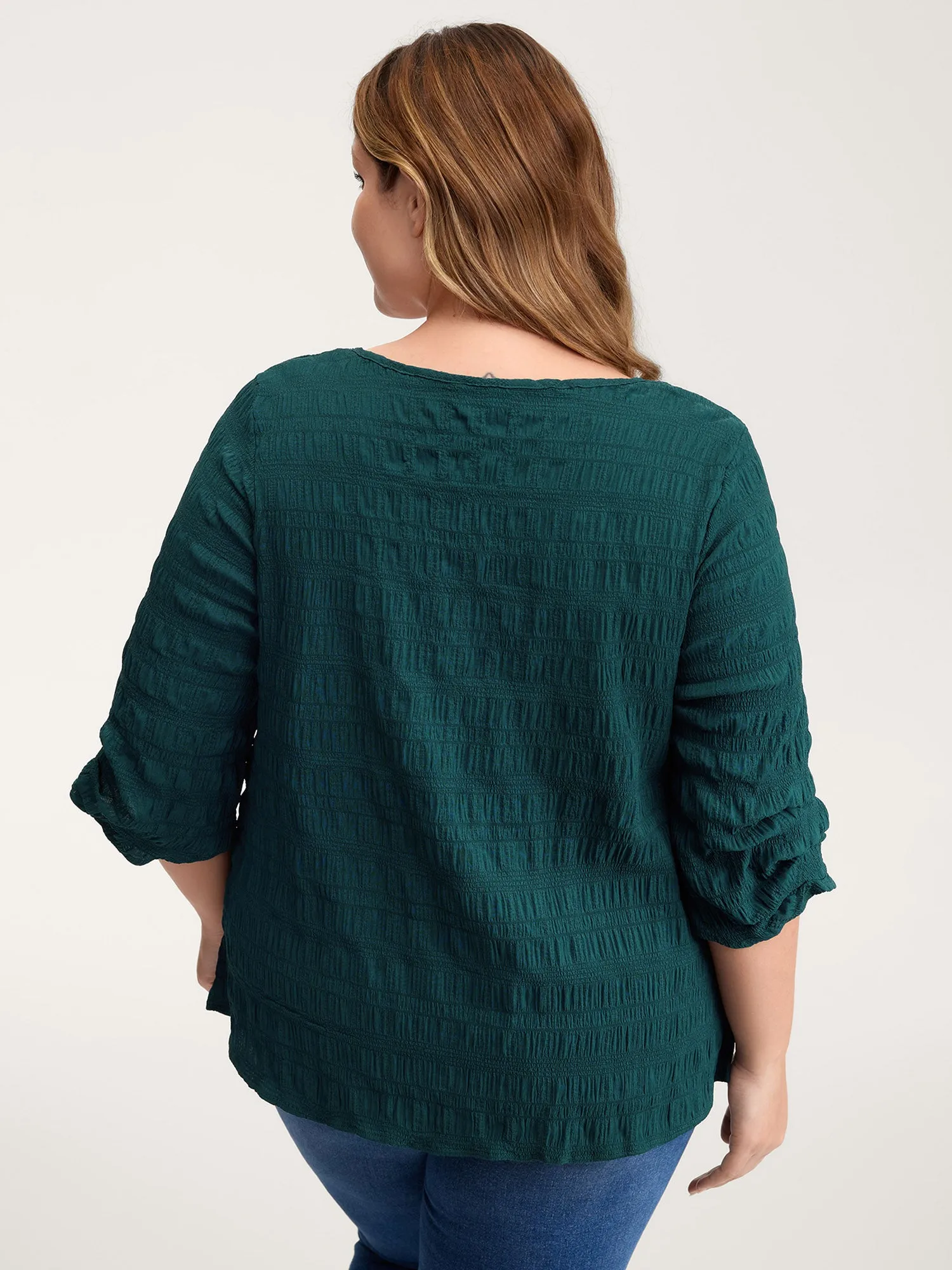 Textured Gathered Sleeve Solid Blouse sold by Bloomchic product image thumbnail 4