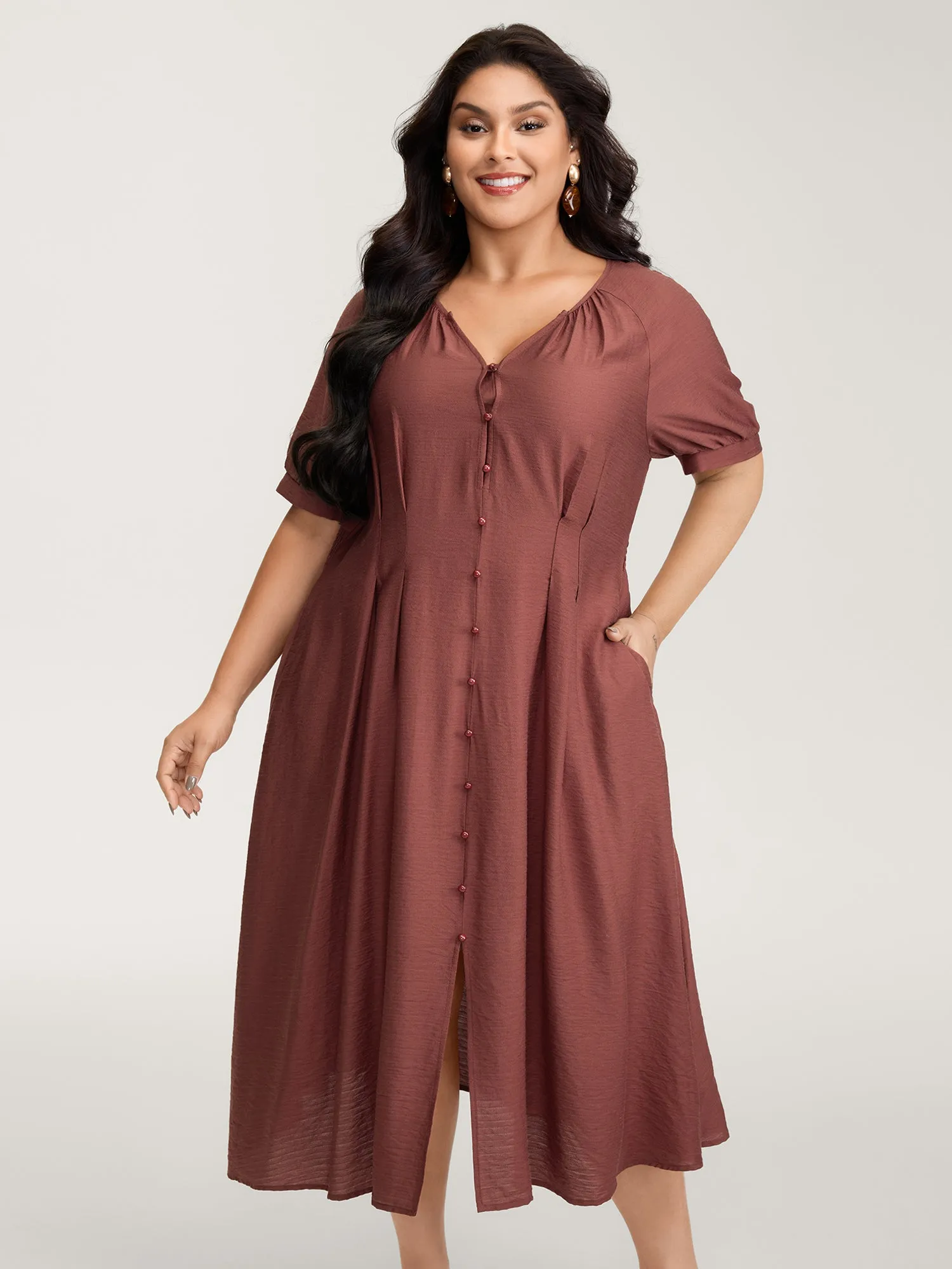 Textured Shirred Cinched-Waist Maxi Dress sold by Bloomchic