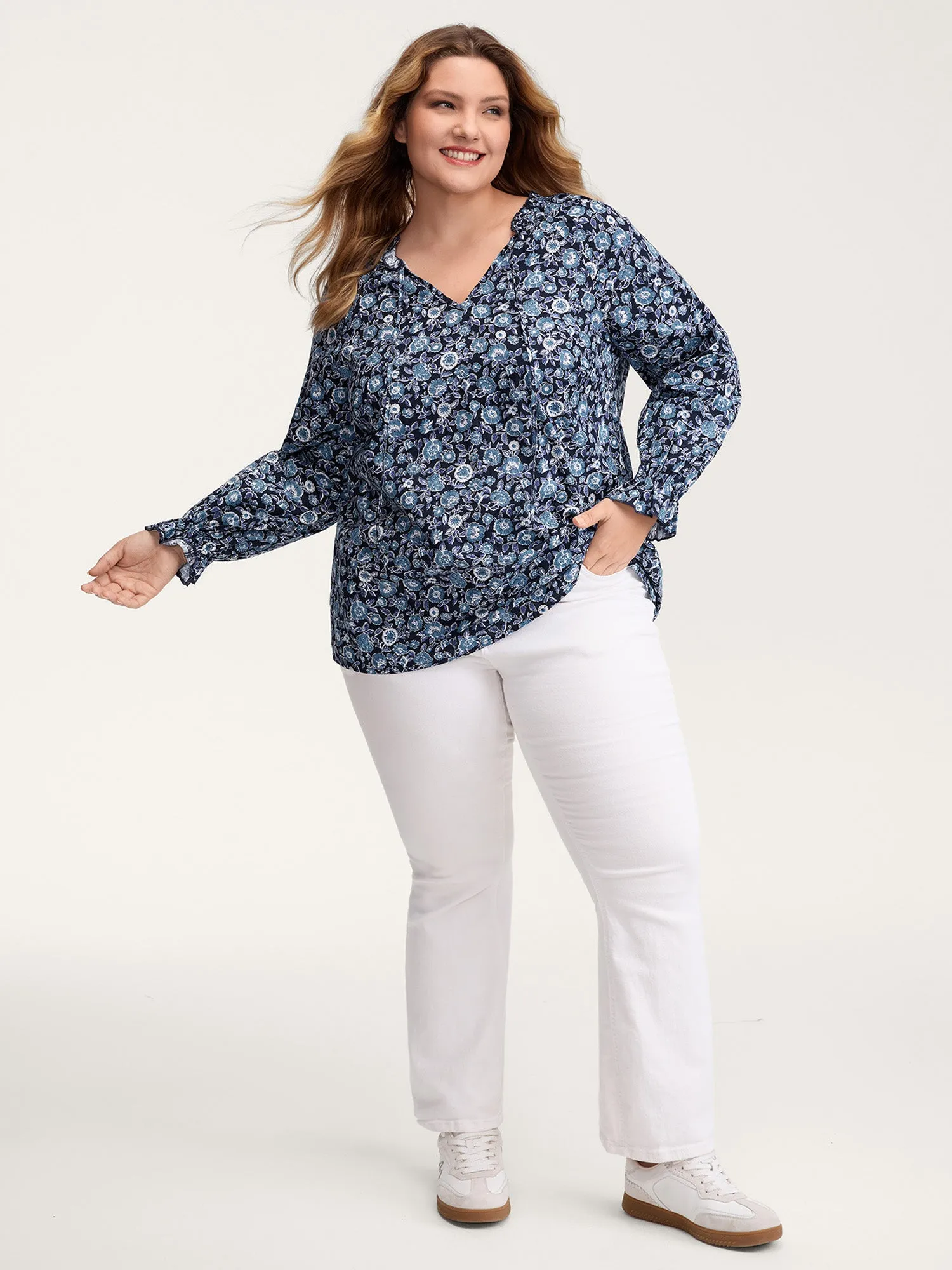 Cotton Floral Print Toothpick Pleats Blouse sold by Bloomchic product image thumbnail 2