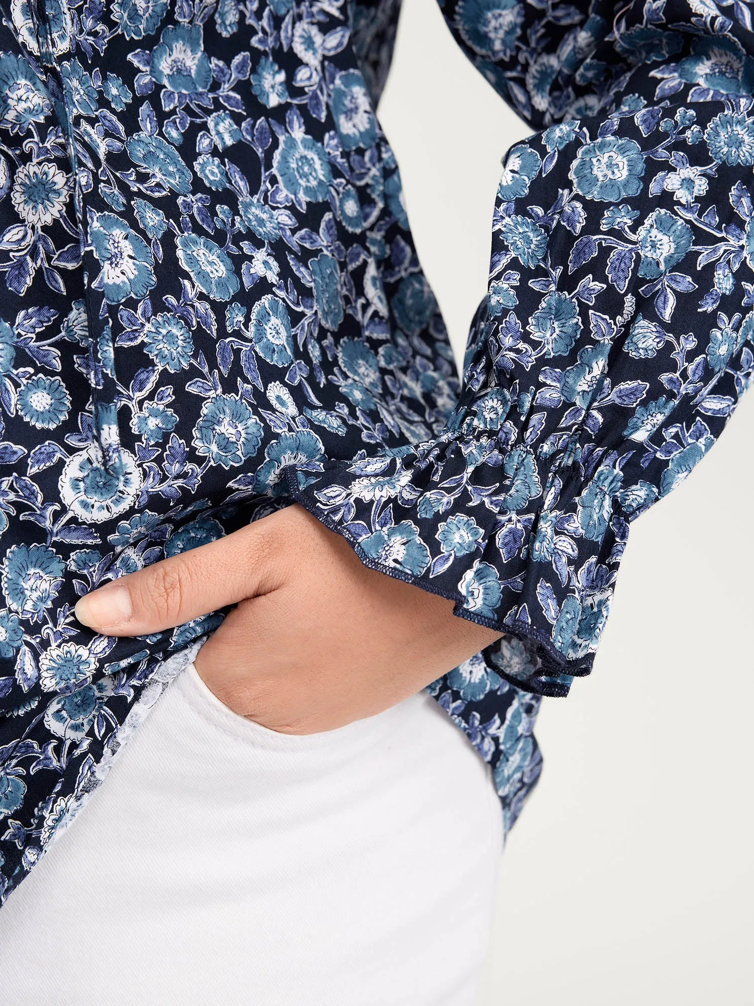 Cotton Floral Print Toothpick Pleats Blouse sold by Bloomchic product image thumbnail 3