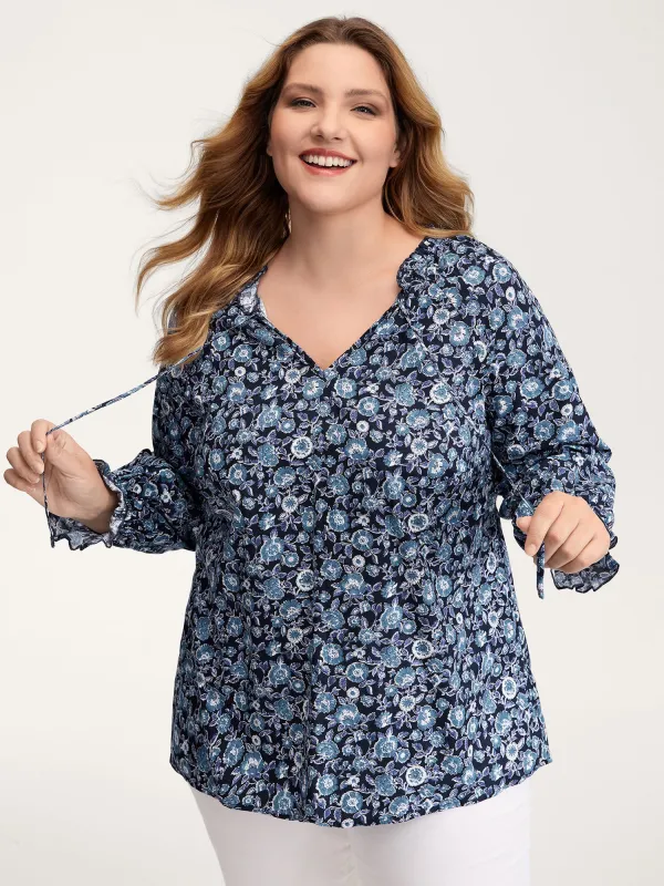 Cotton Floral Print Toothpick Pleats Blouse sold by Bloomchic