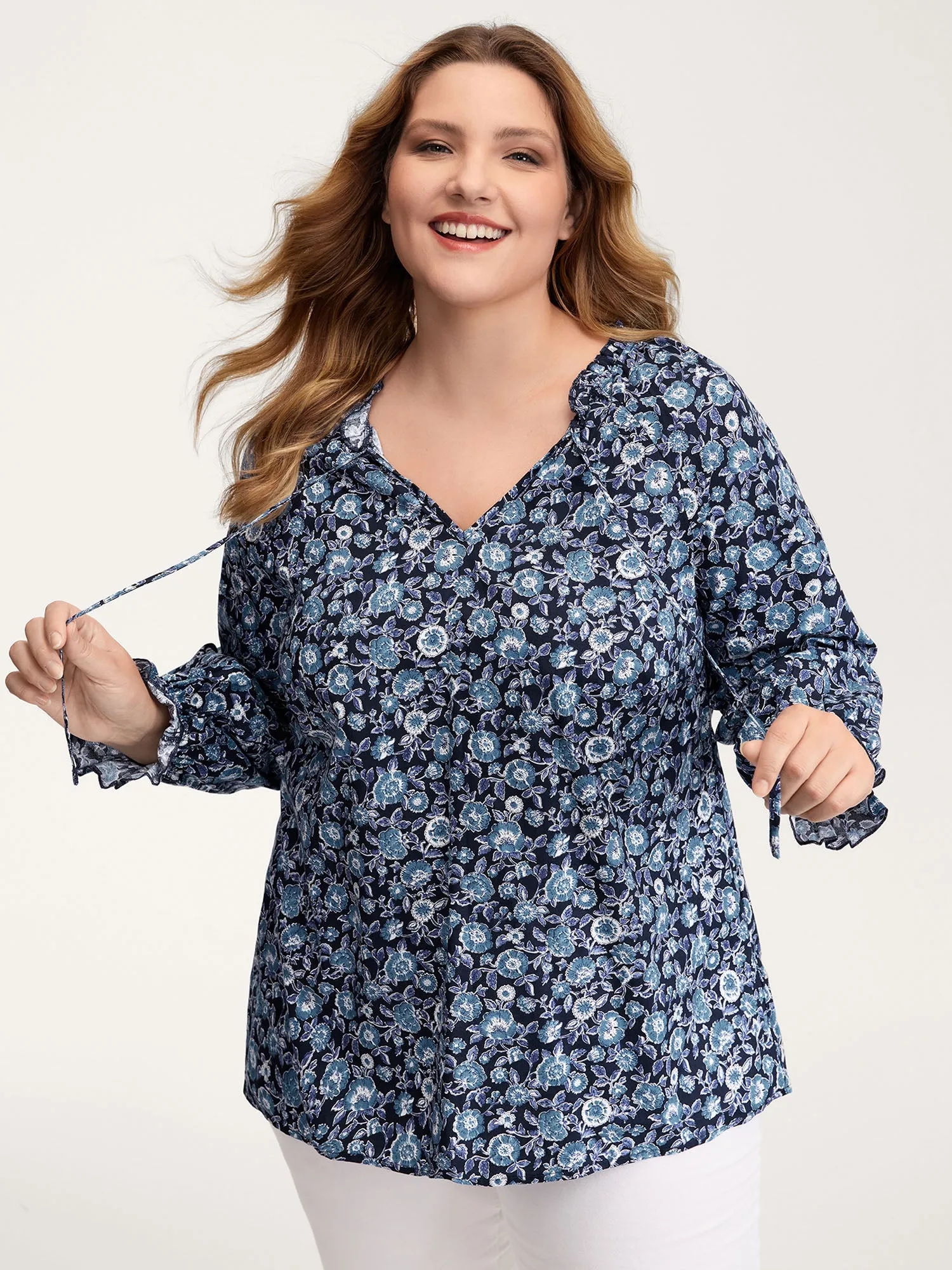 Cotton Floral Print Toothpick Pleats Blouse sold by Bloomchic