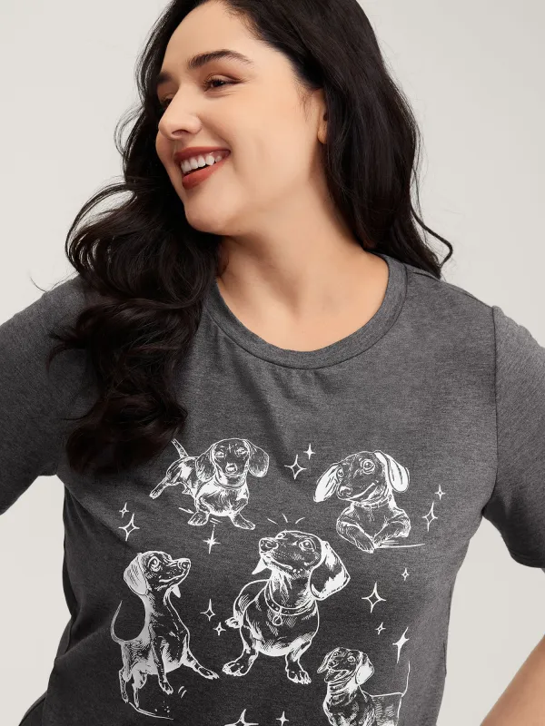 Dogs Print Round Neck T-Shirt sold by Bloomchic