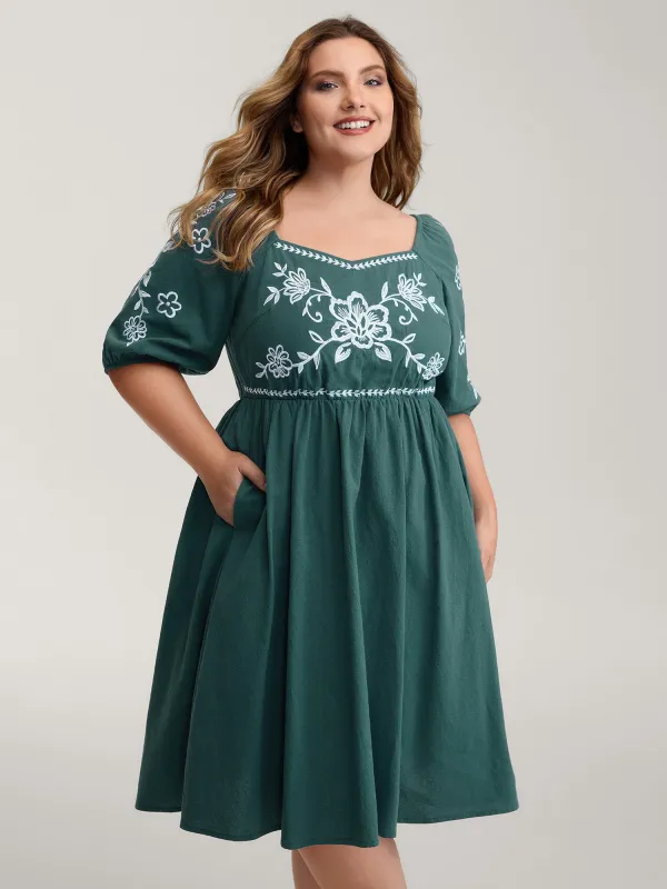 Pure Cotton Floral Embroidery Knee-Length Dress sold by Bloomchic