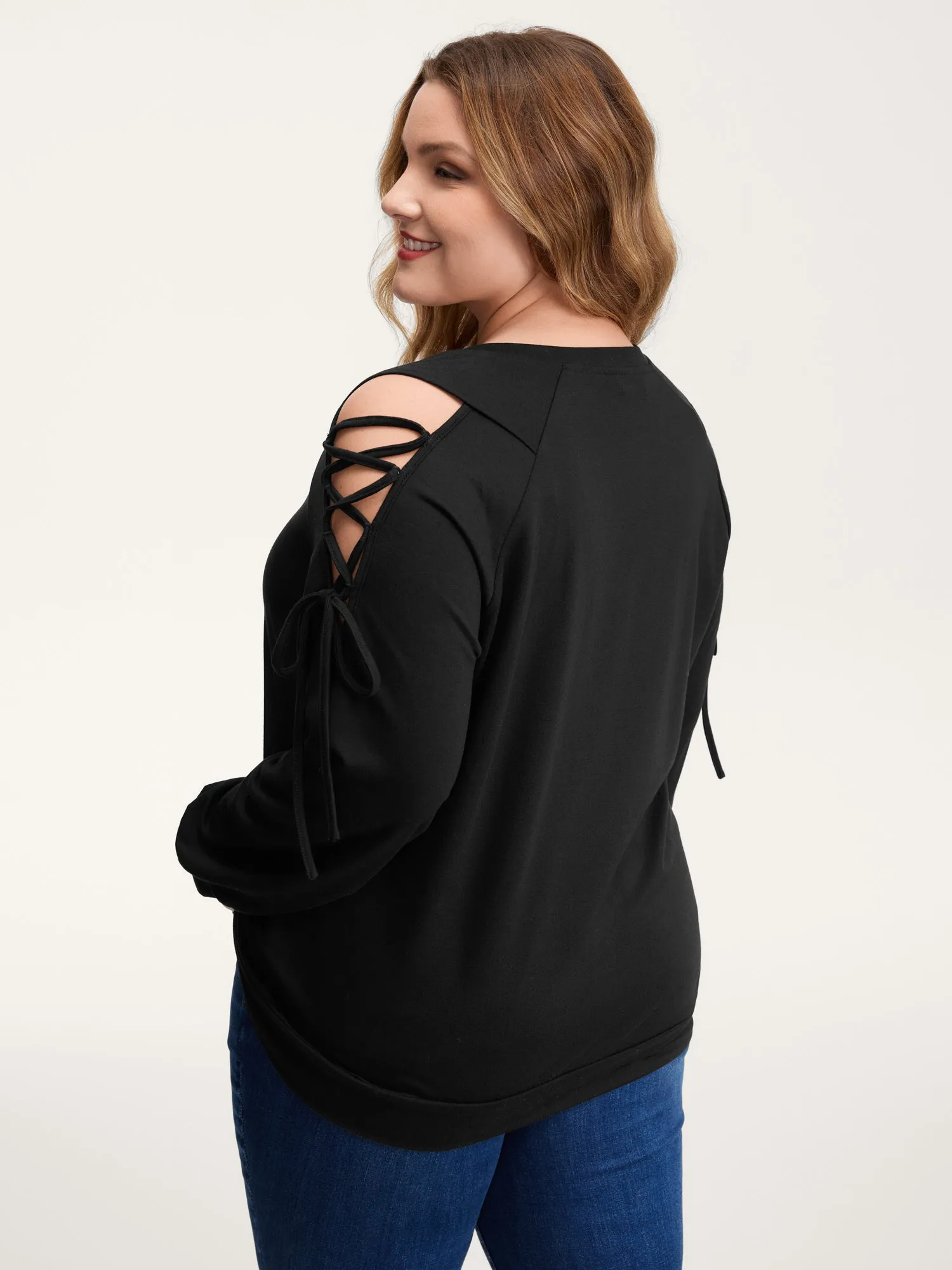 Shoulder Crosstie Design V-Neck Sweatshirt sold by Bloomchic product image thumbnail 4