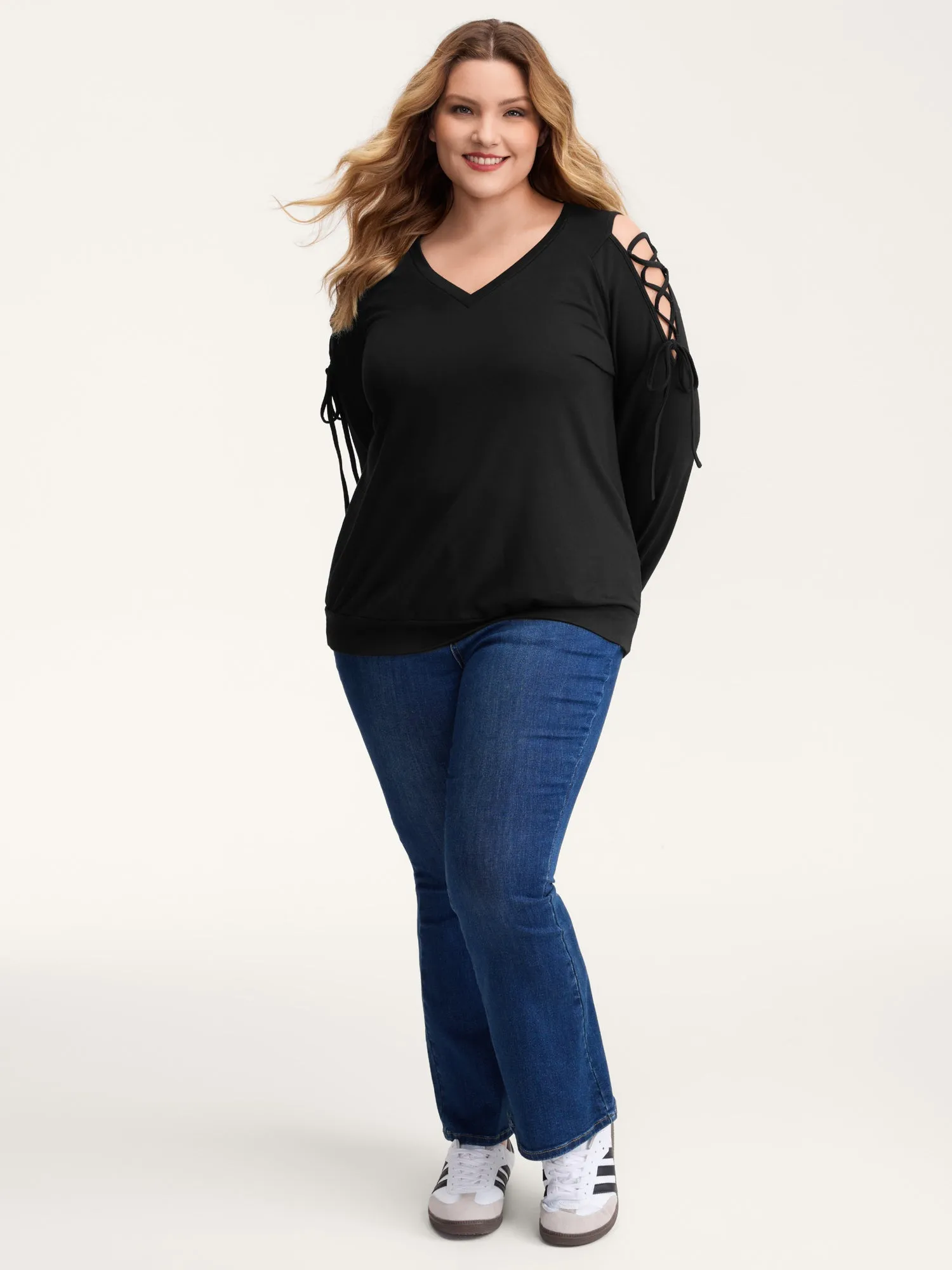 Shoulder Crosstie Design V-Neck Sweatshirt sold by Bloomchic product image thumbnail 3