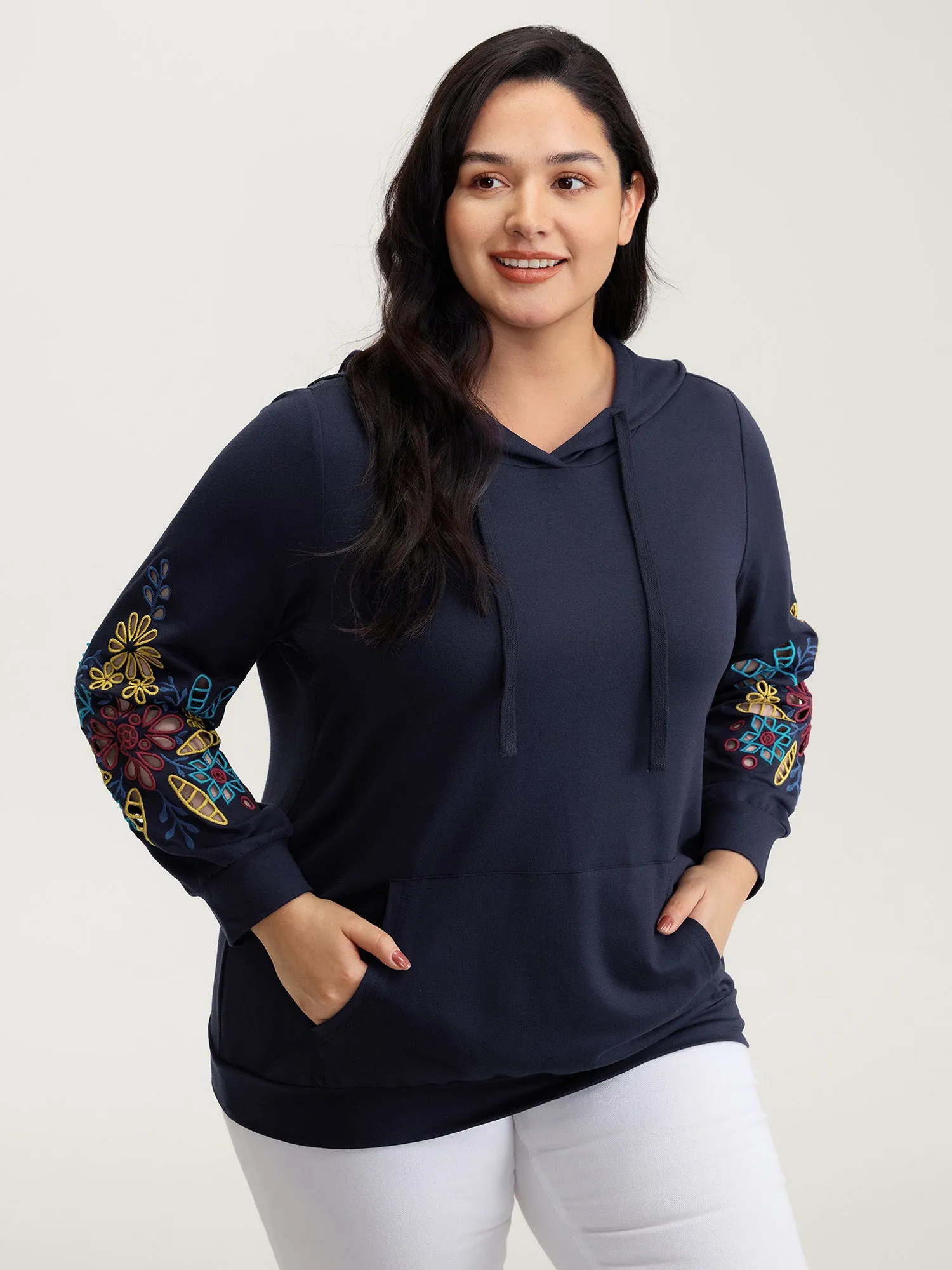 Supersoft Embroidered Sleeve Solid Hoodie sold by Bloomchic product image thumbnail 2