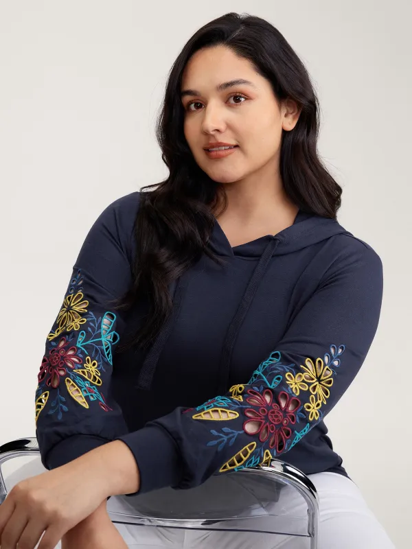 Supersoft Embroidered Sleeve Solid Hoodie sold by Bloomchic