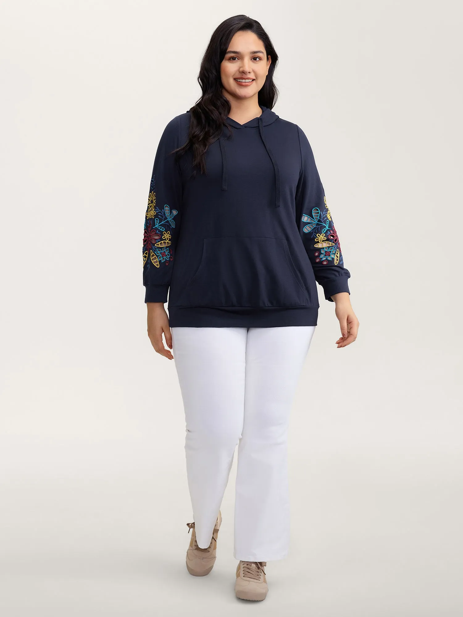 Supersoft Embroidered Sleeve Solid Hoodie sold by Bloomchic product image thumbnail 3