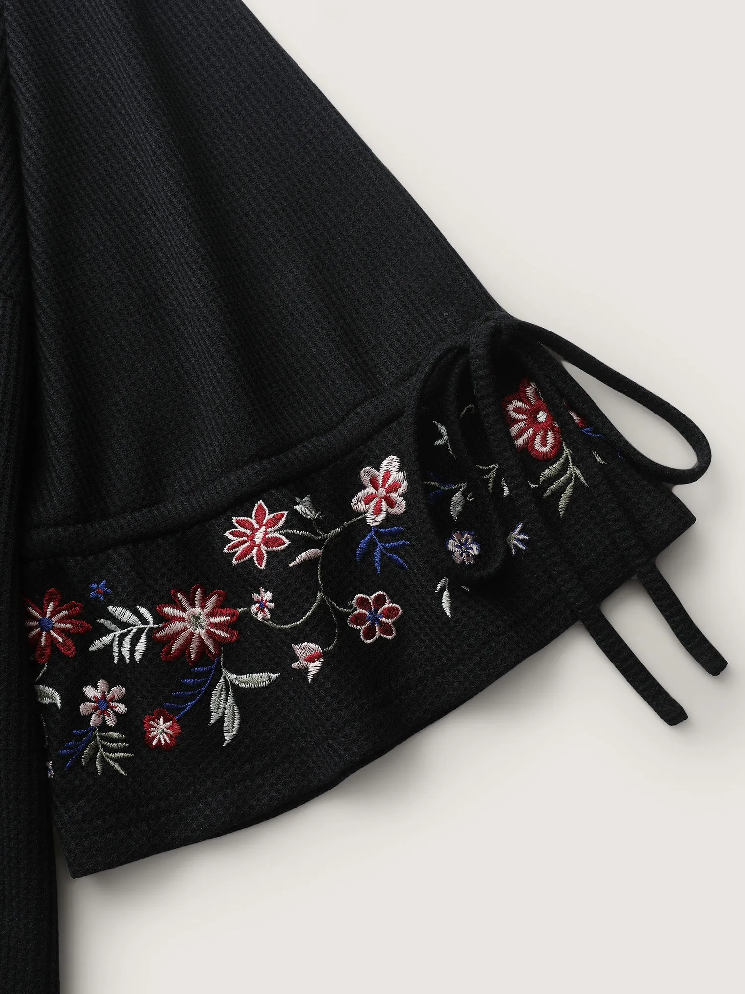 Floral Sleeve Embroidery Drawstring Knit Top sold by Bloomchic product image thumbnail 5