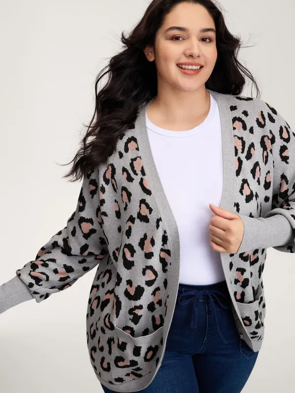 Leopard Print Arc Hem Pockets Knit Cardigan sold by Bloomchic