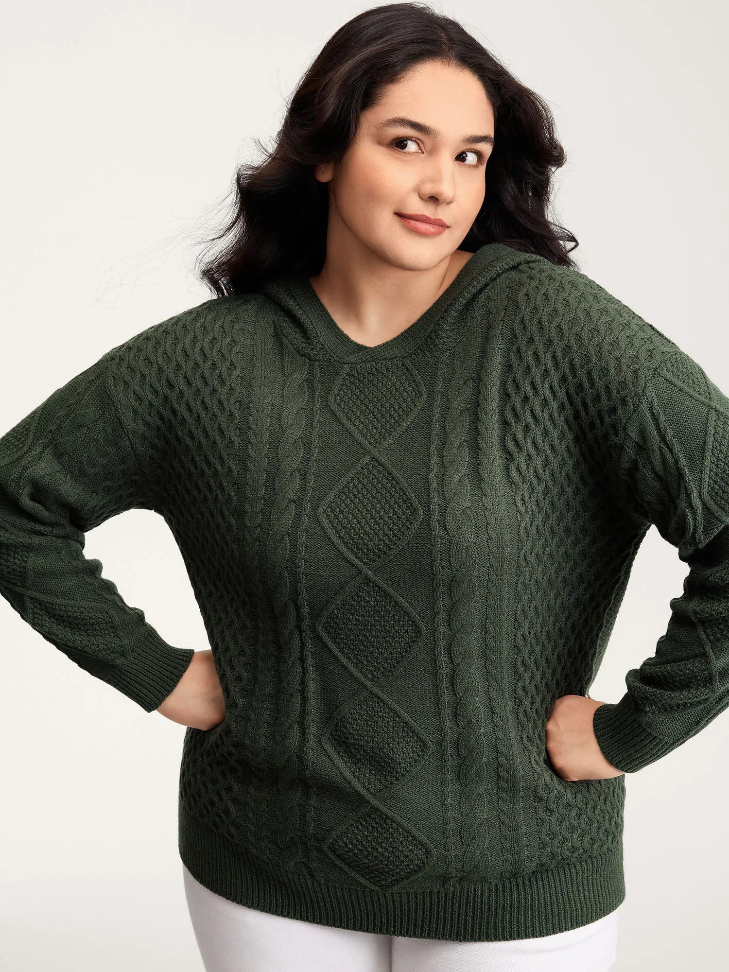 Twisted Textured Hooded Pullover sold by Bloomchic