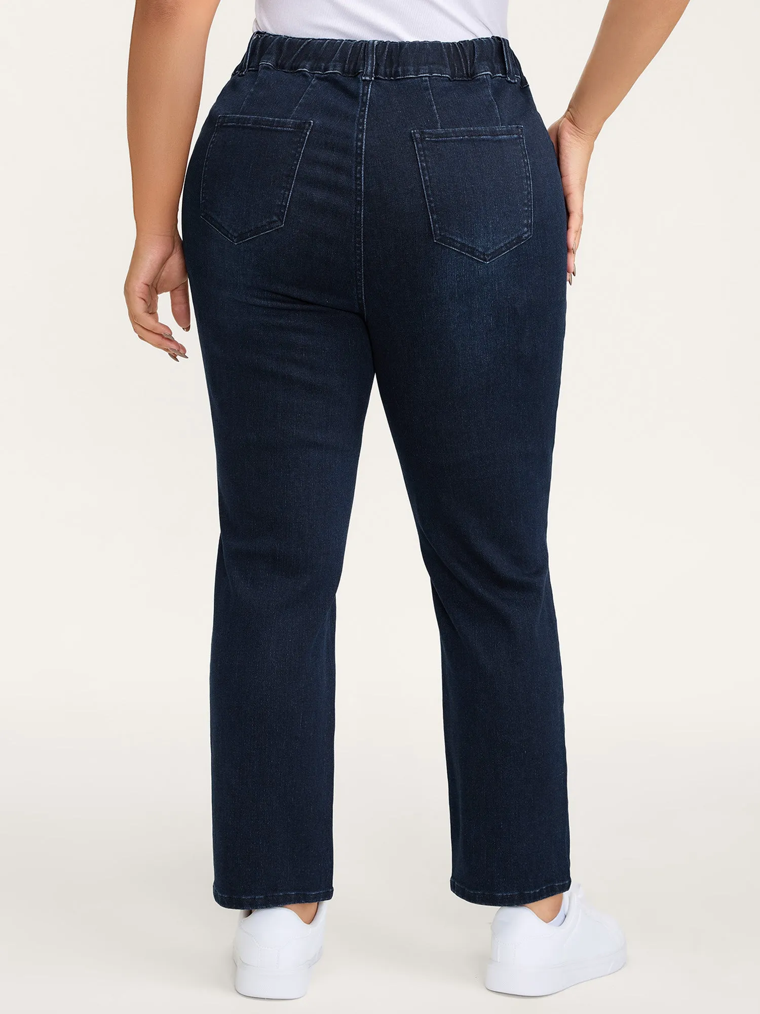 Supersoft Elastic Waistband Drawstring Straight Leg Jeans sold by Bloomchic product image thumbnail 5