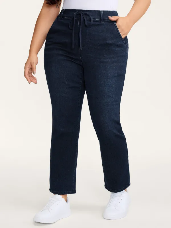 Supersoft Elastic Waistband Drawstring Straight Leg Jeans sold by Bloomchic