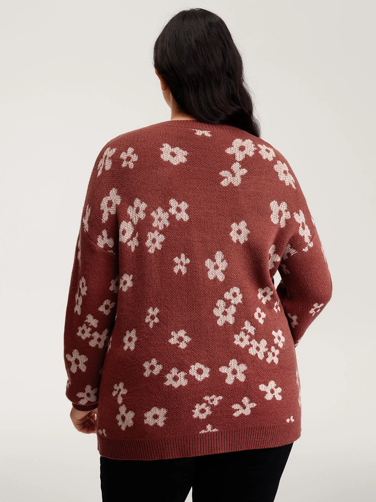 Floral Pattern Round Neck Ribbed Pullover sold by Bloomchic product image thumbnail 4