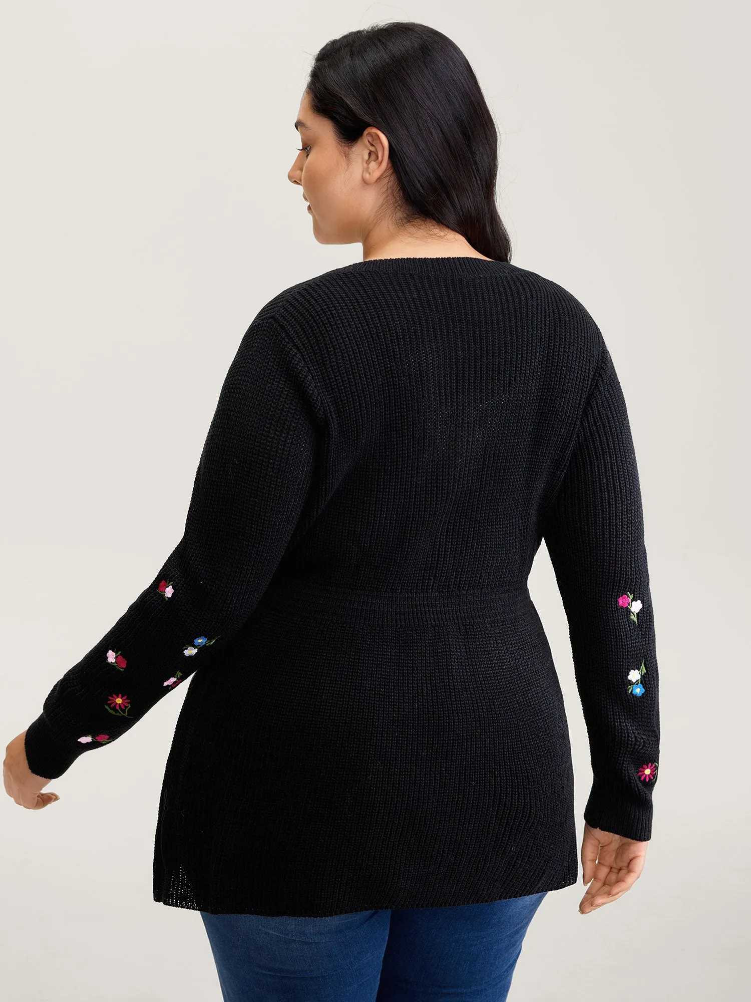 Embroidered Sleeve Stretchy Cinched-Waist Pullover sold by Bloomchic product image thumbnail 4