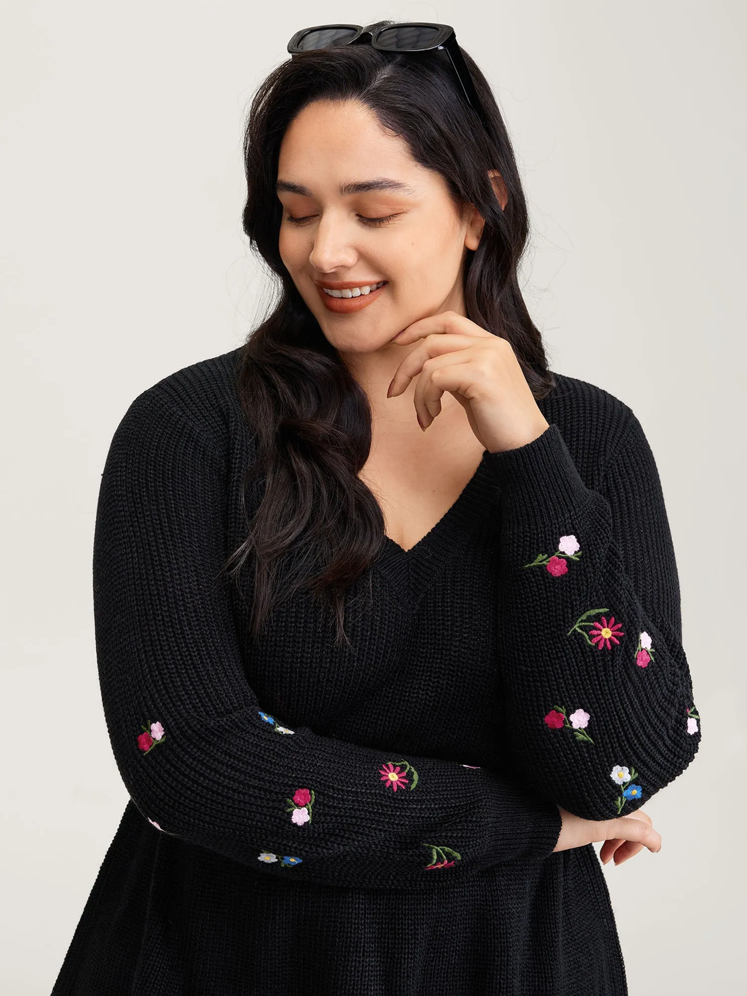 Embroidered Sleeve Stretchy Cinched-Waist Pullover sold by Bloomchic product image thumbnail 2