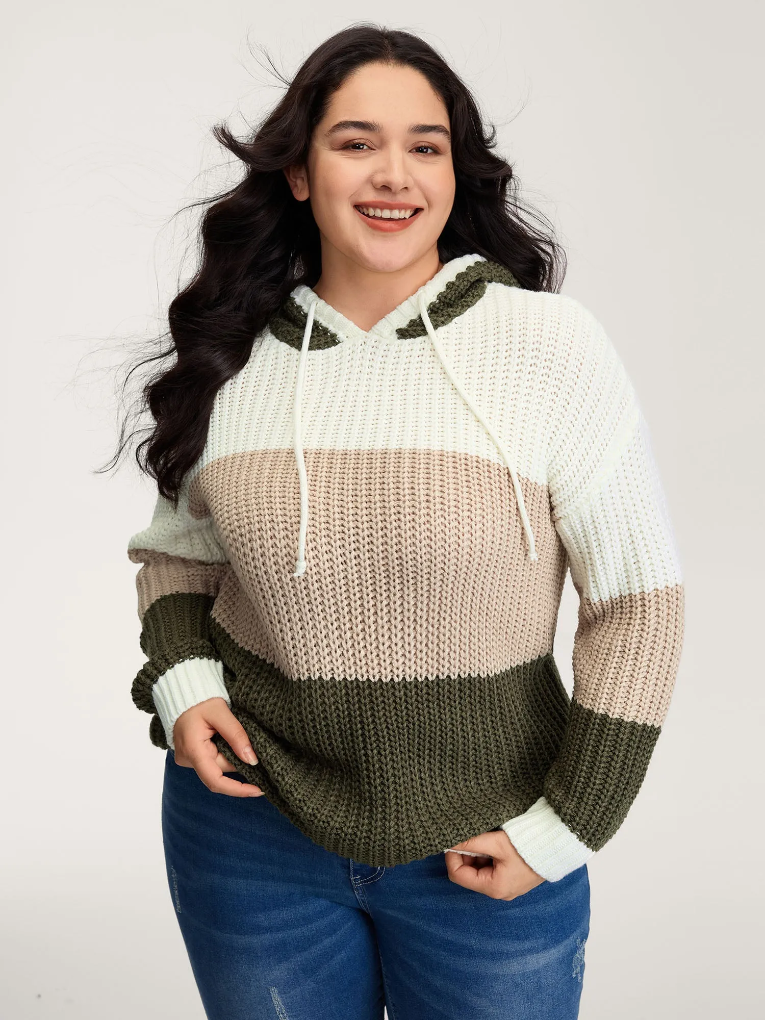 Colorblock Hooded Textured Pullover sold by Bloomchic