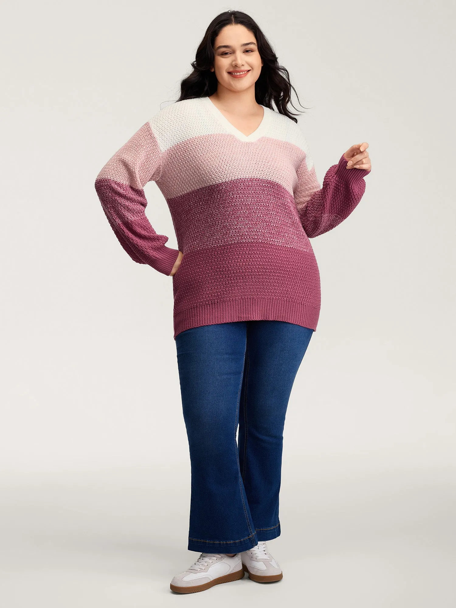 Colorblock Tissue-Textured Split Pullover sold by Bloomchic product image thumbnail 3