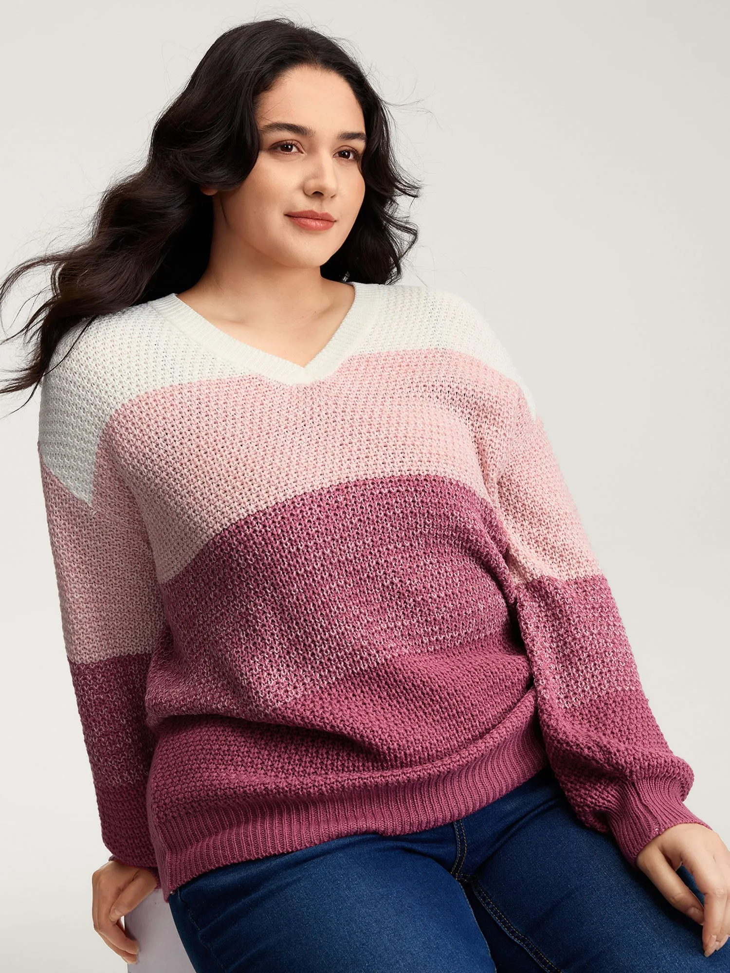 Colorblock Tissue-Textured Split Pullover sold by Bloomchic