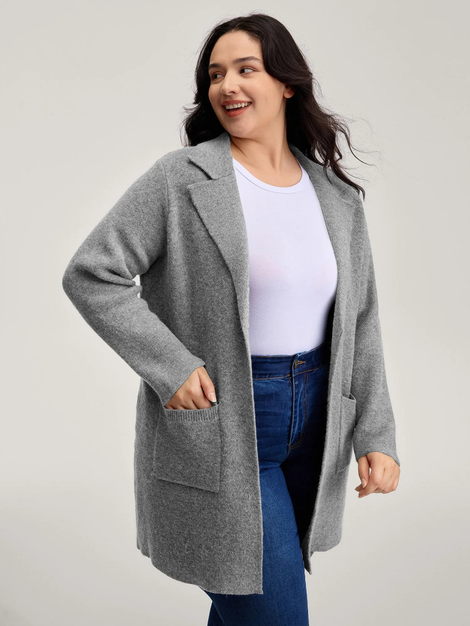 Notched Lapels Slit Back Knit Cardigan sold by Bloomchic