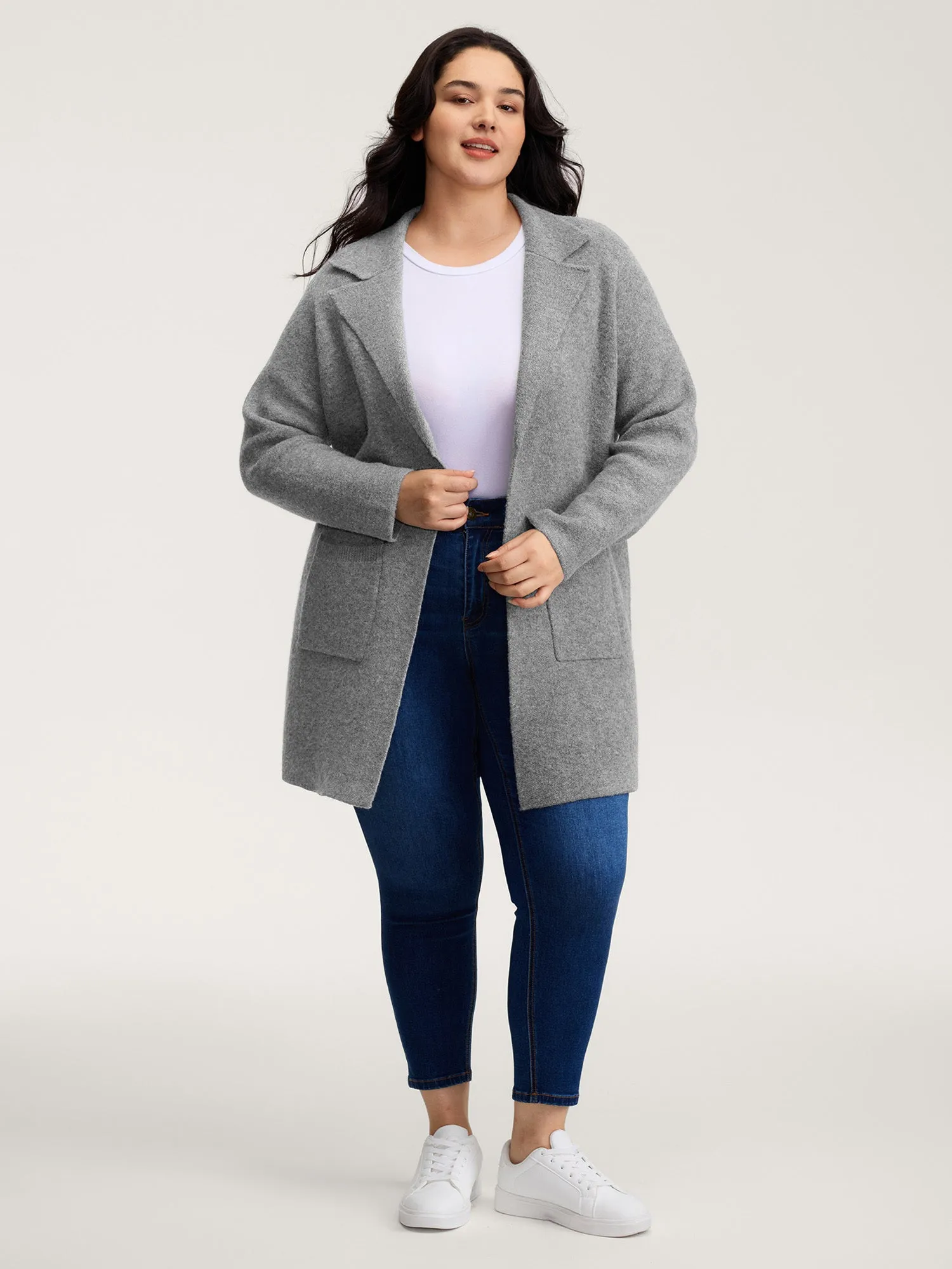 Notched Lapels Slit Back Knit Cardigan sold by Bloomchic product image thumbnail 3