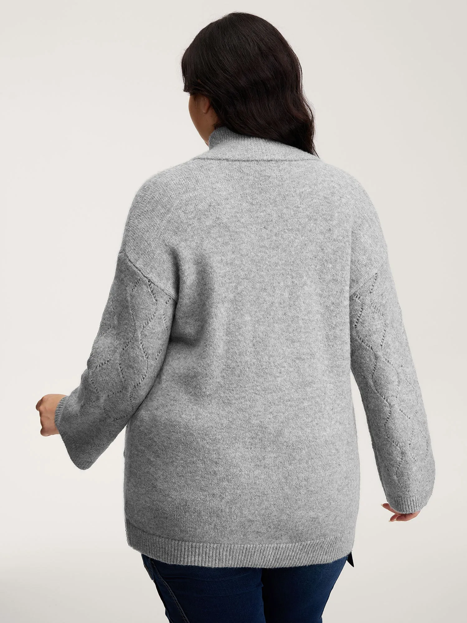 Textured Flared Sleeve Zipper Knit Cardigan sold by Bloomchic product image thumbnail 4