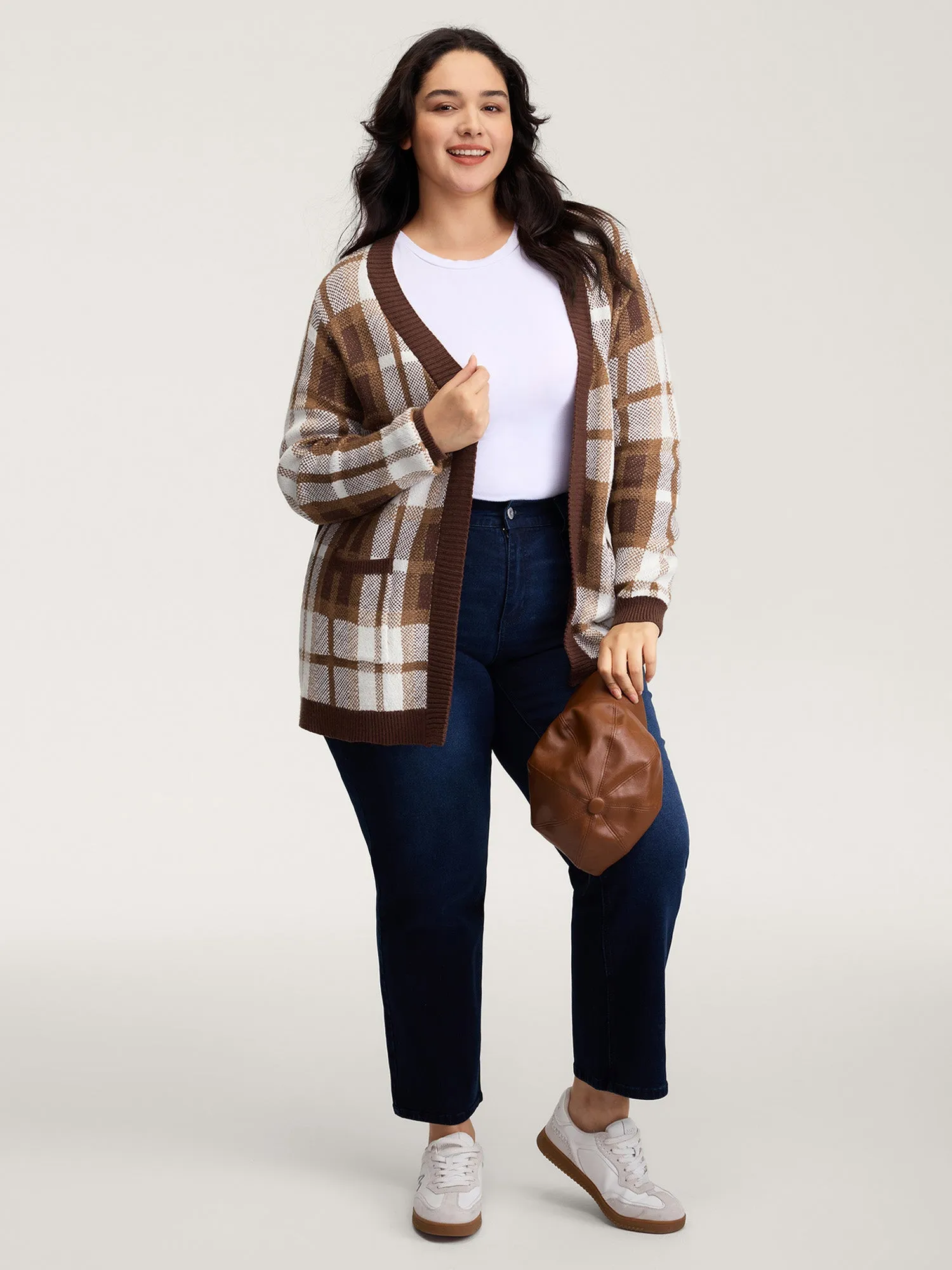 Plaid Jacquard Pattern Knit Cardigan sold by Bloomchic product image thumbnail 3