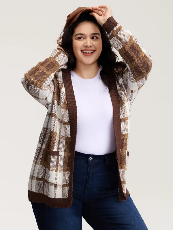 Plaid Jacquard Pattern Knit Cardigan sold by Bloomchic