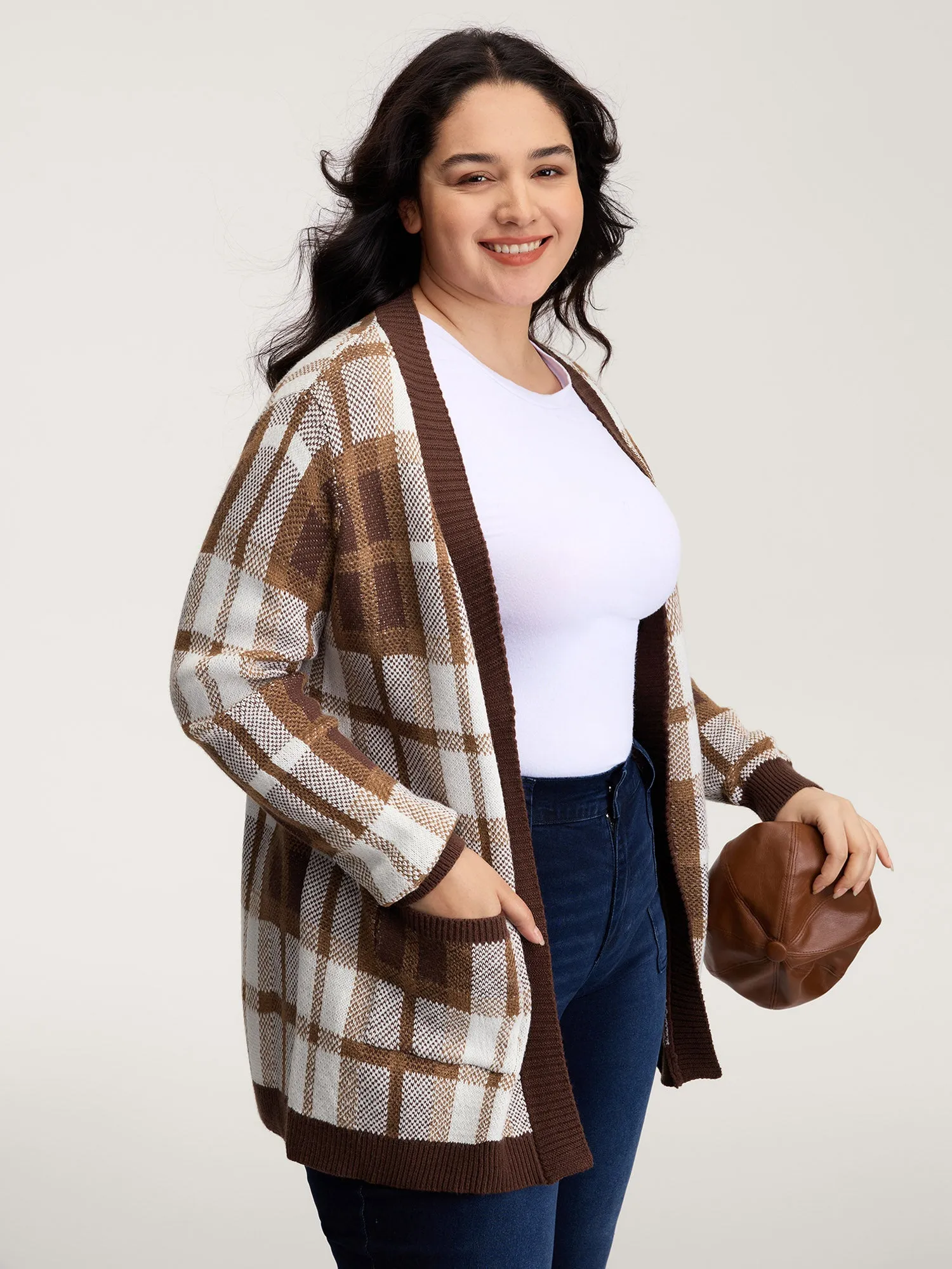 Plaid Jacquard Pattern Knit Cardigan sold by Bloomchic product image thumbnail 2