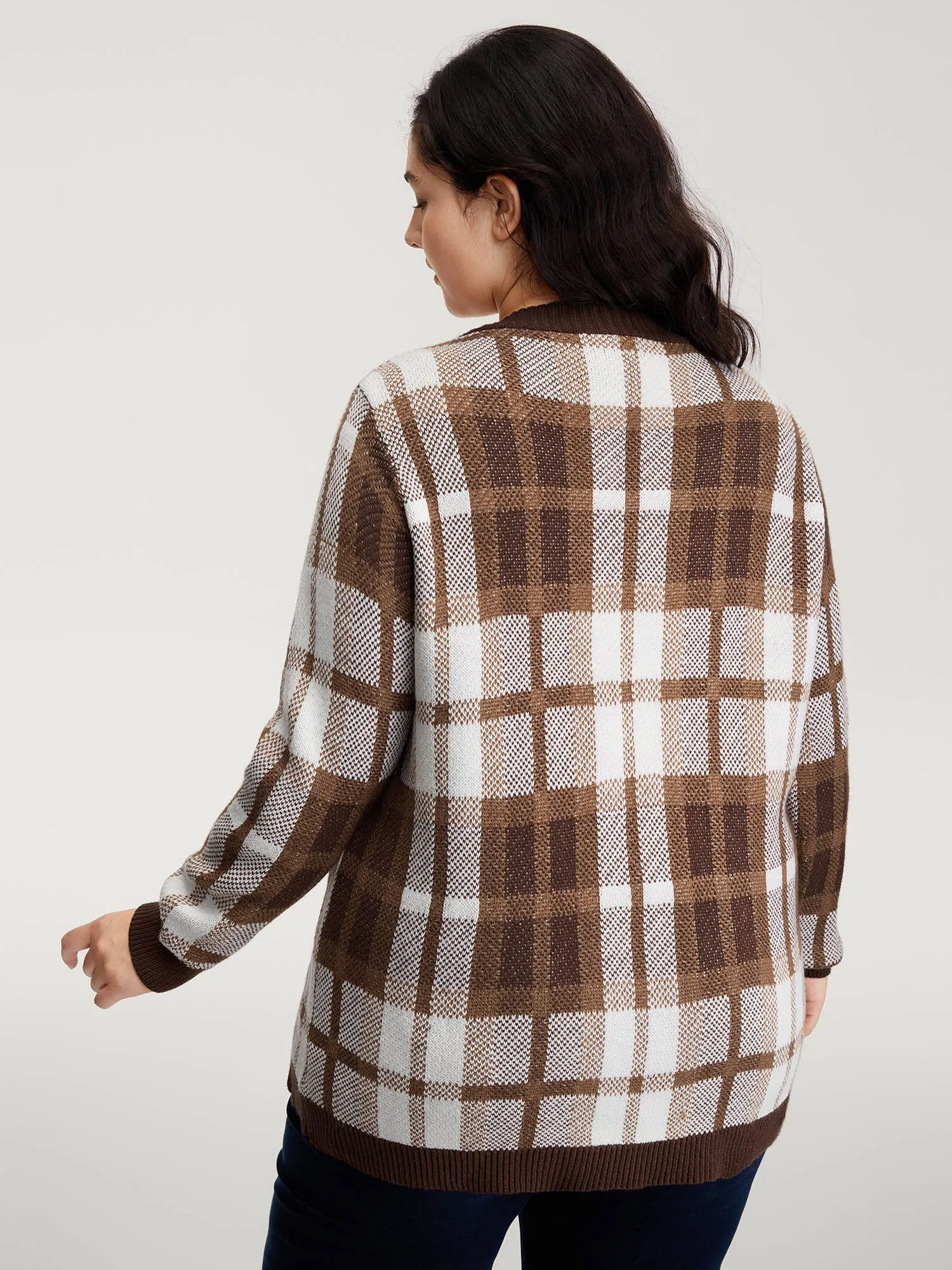 Plaid Jacquard Pattern Knit Cardigan sold by Bloomchic product image thumbnail 4