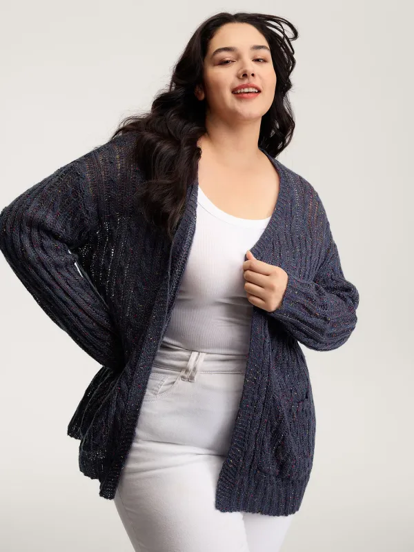 Textured Heather Pockets Open-Front Cardigan sold by Bloomchic