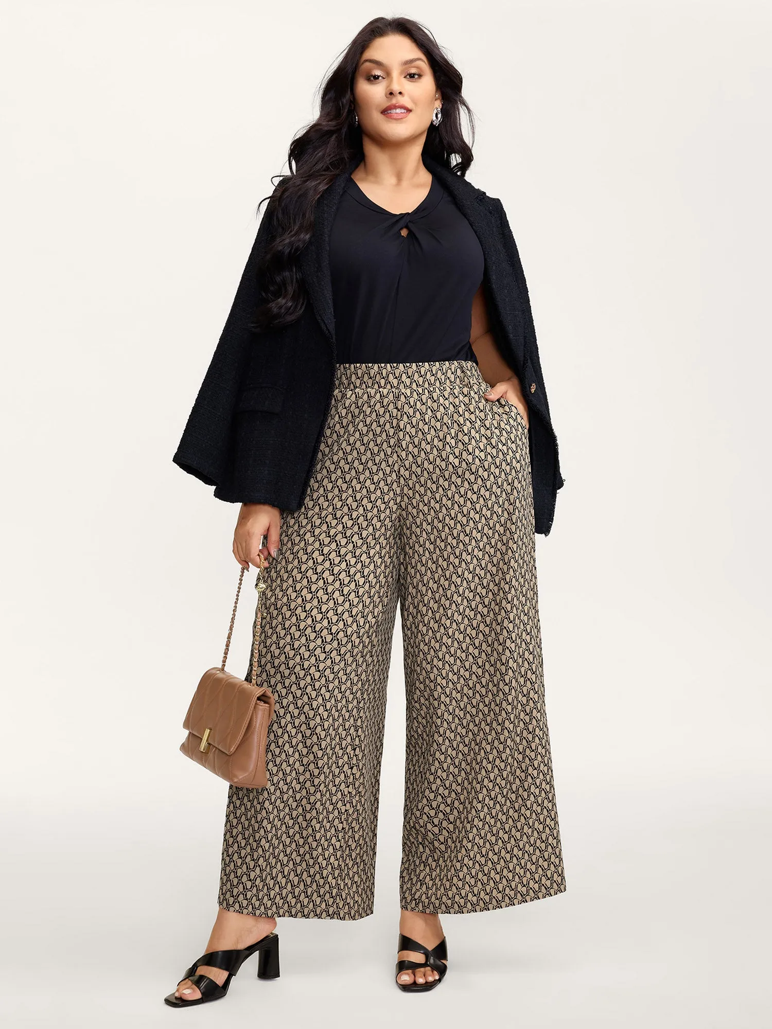 Geometric Print Stretchy Waist Wide-Leg Pants sold by Bloomchic product image thumbnail 2
