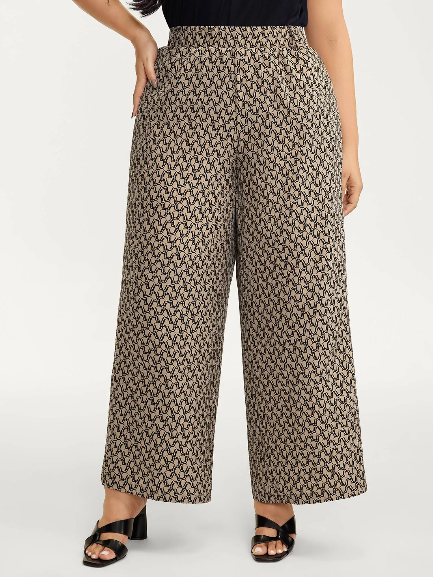 Geometric Print Stretchy Waist Wide-Leg Pants sold by Bloomchic
