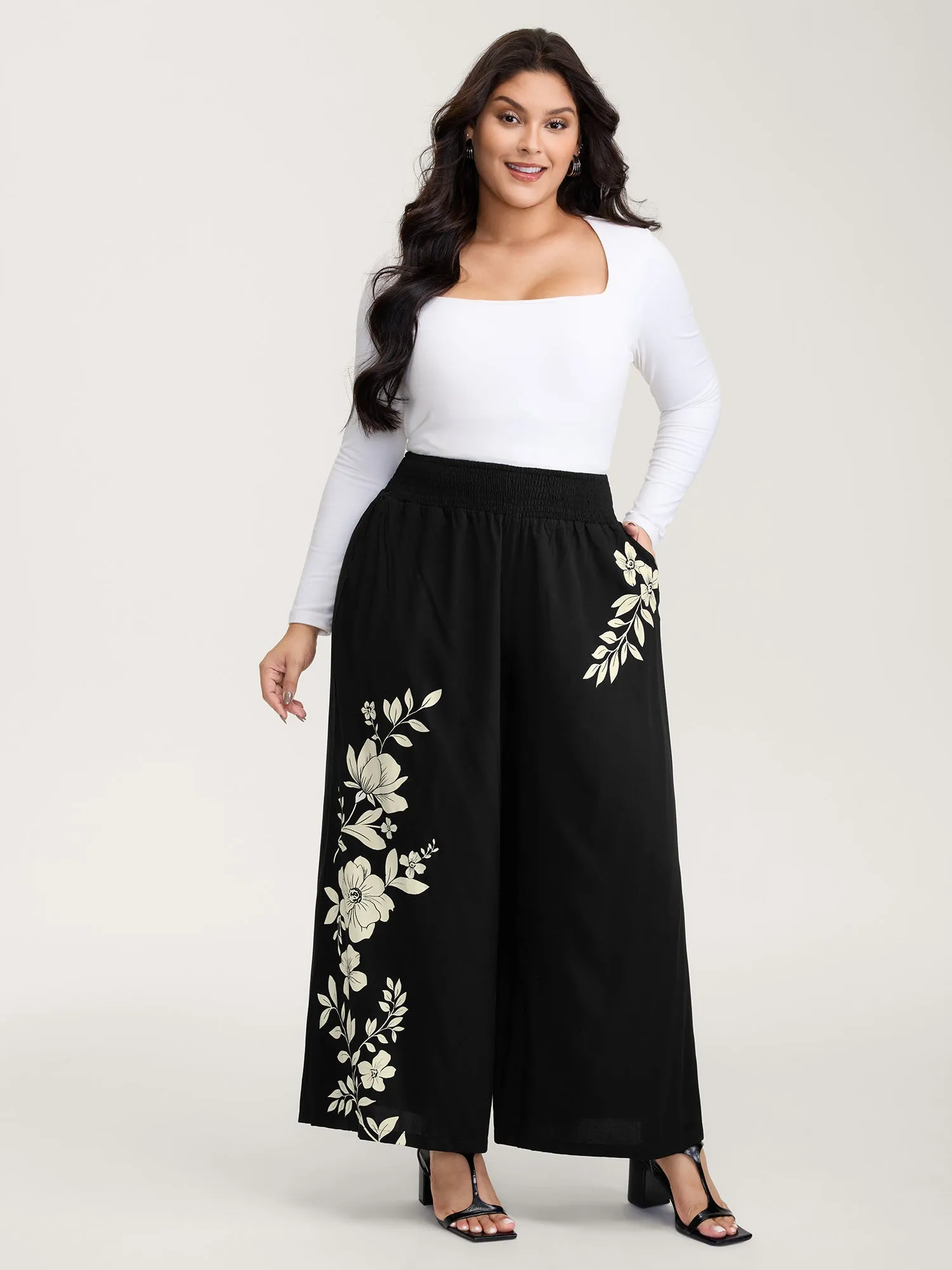 Floral Print Shirred Waist Wide-Leg Pants sold by Bloomchic product image thumbnail 2