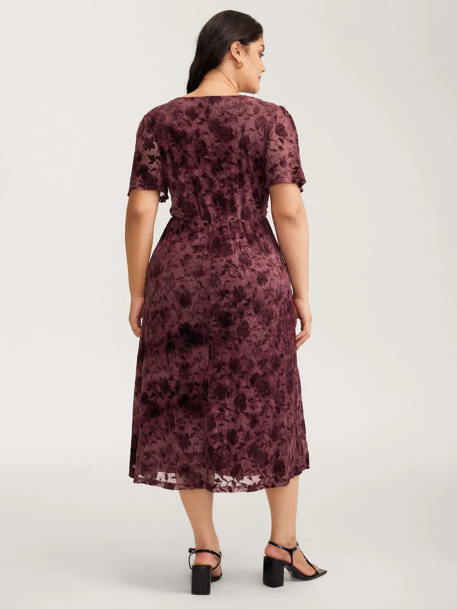 Velvet Jacquard Pleated Waist Sheer Midi Dress sold by Bloomchic product image thumbnail 4