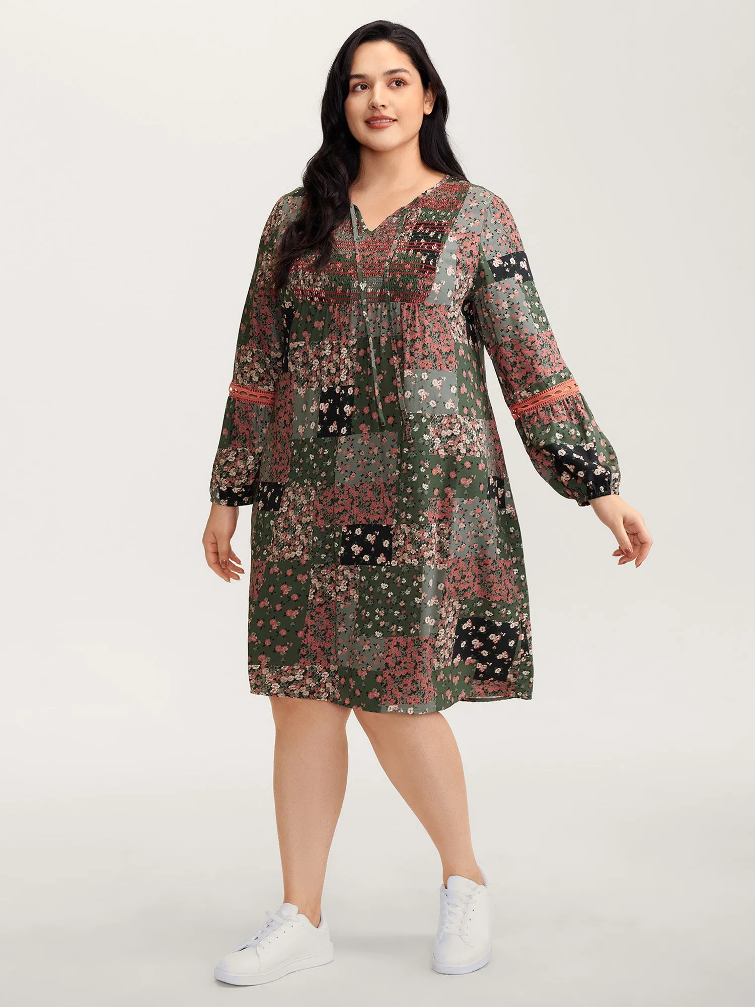 Floral Patchwork Shirred Pockets Midi Dress sold by Bloomchic product image thumbnail 3