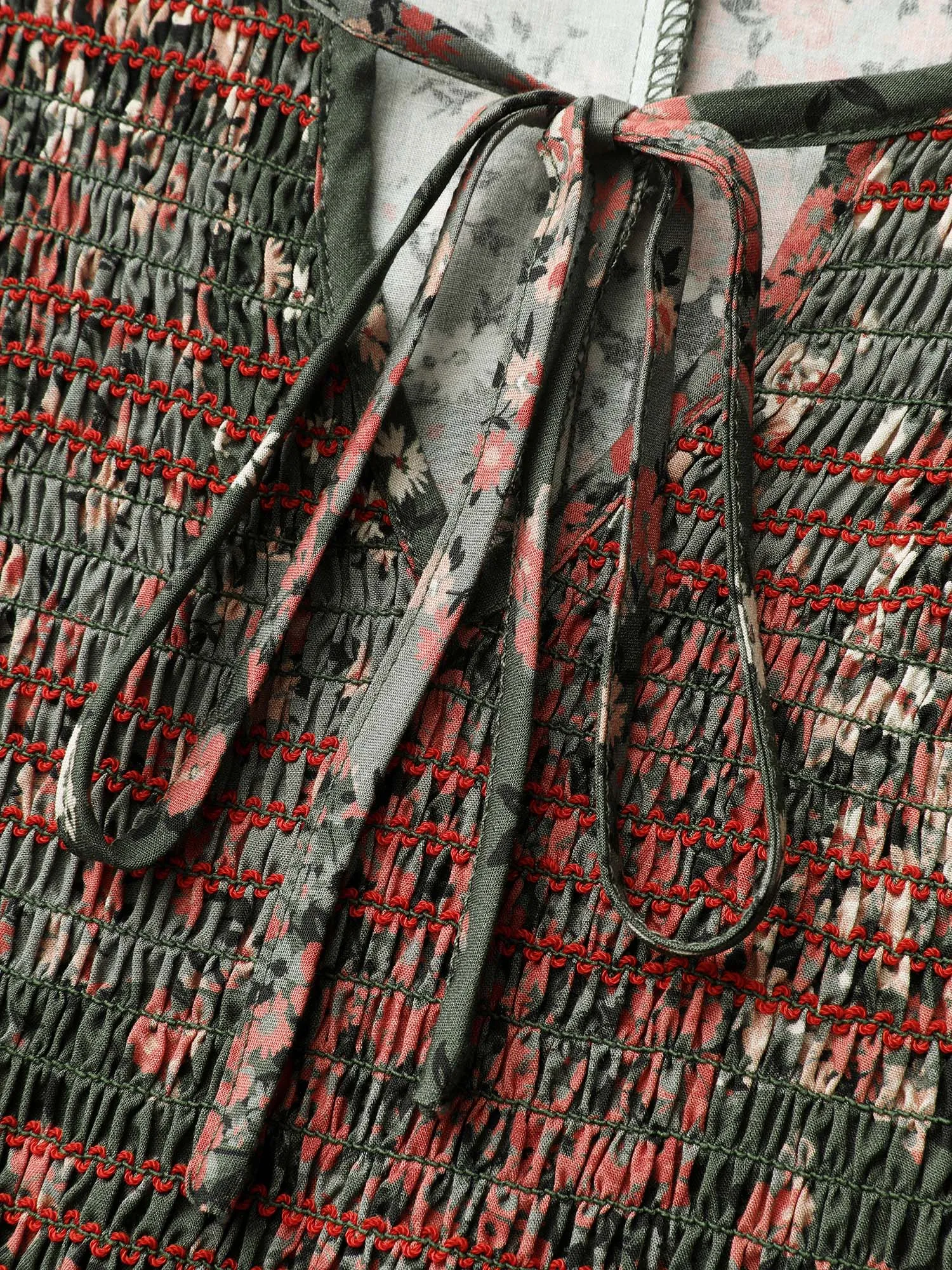 Floral Patchwork Shirred Pockets Midi Dress sold by Bloomchic product image thumbnail 5