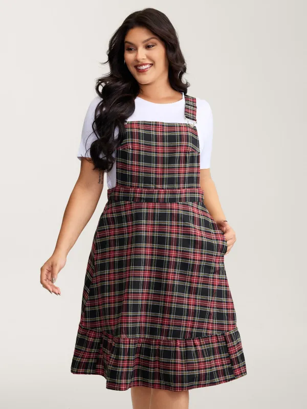 Checkered Pattern Overall Pockets Midi Dress sold by Bloomchic